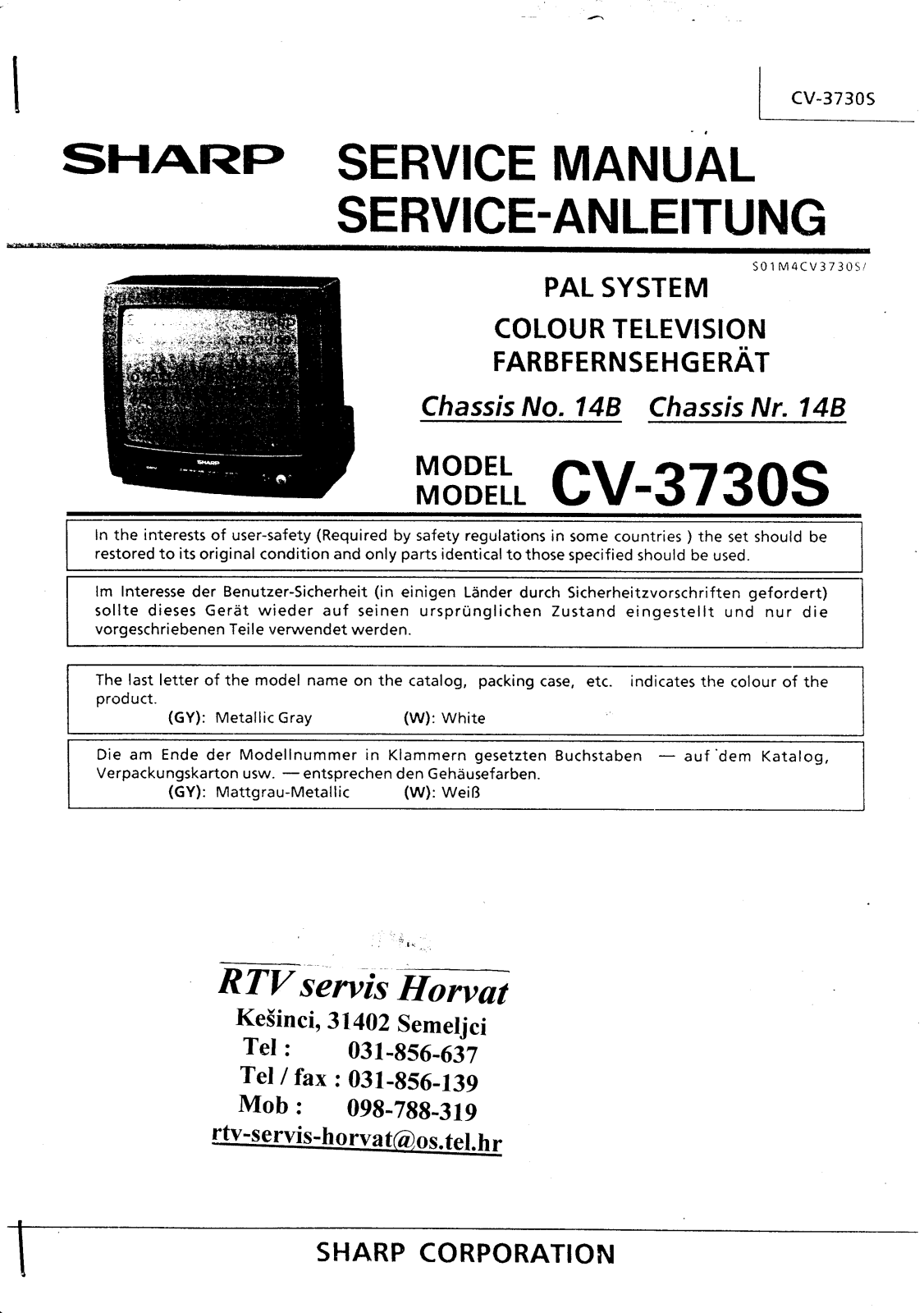 SHARP CV-3730S Service Manual