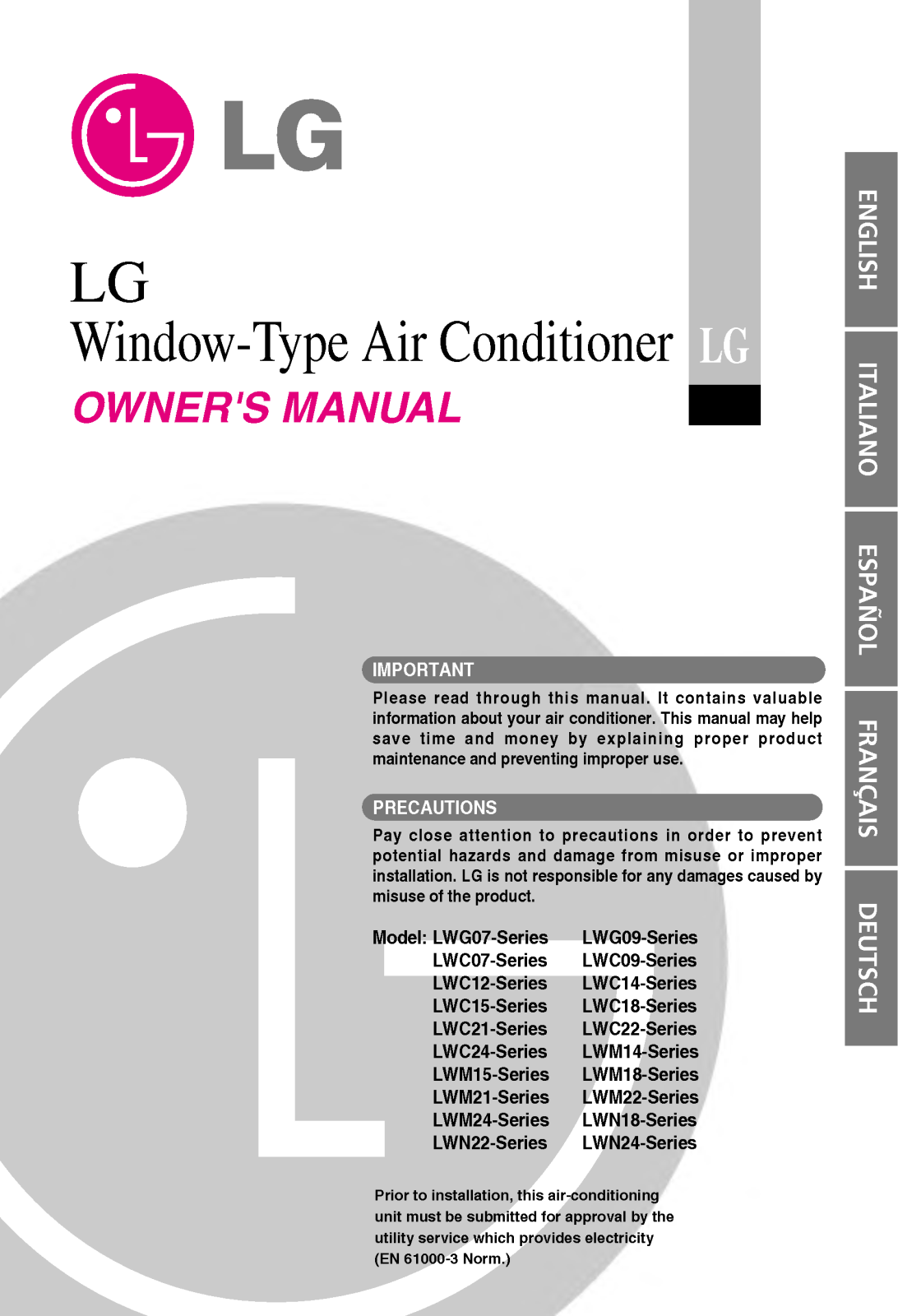 LG LWN1861QHG, LWC15, LWM22, LWC07, LWM21 User Manual