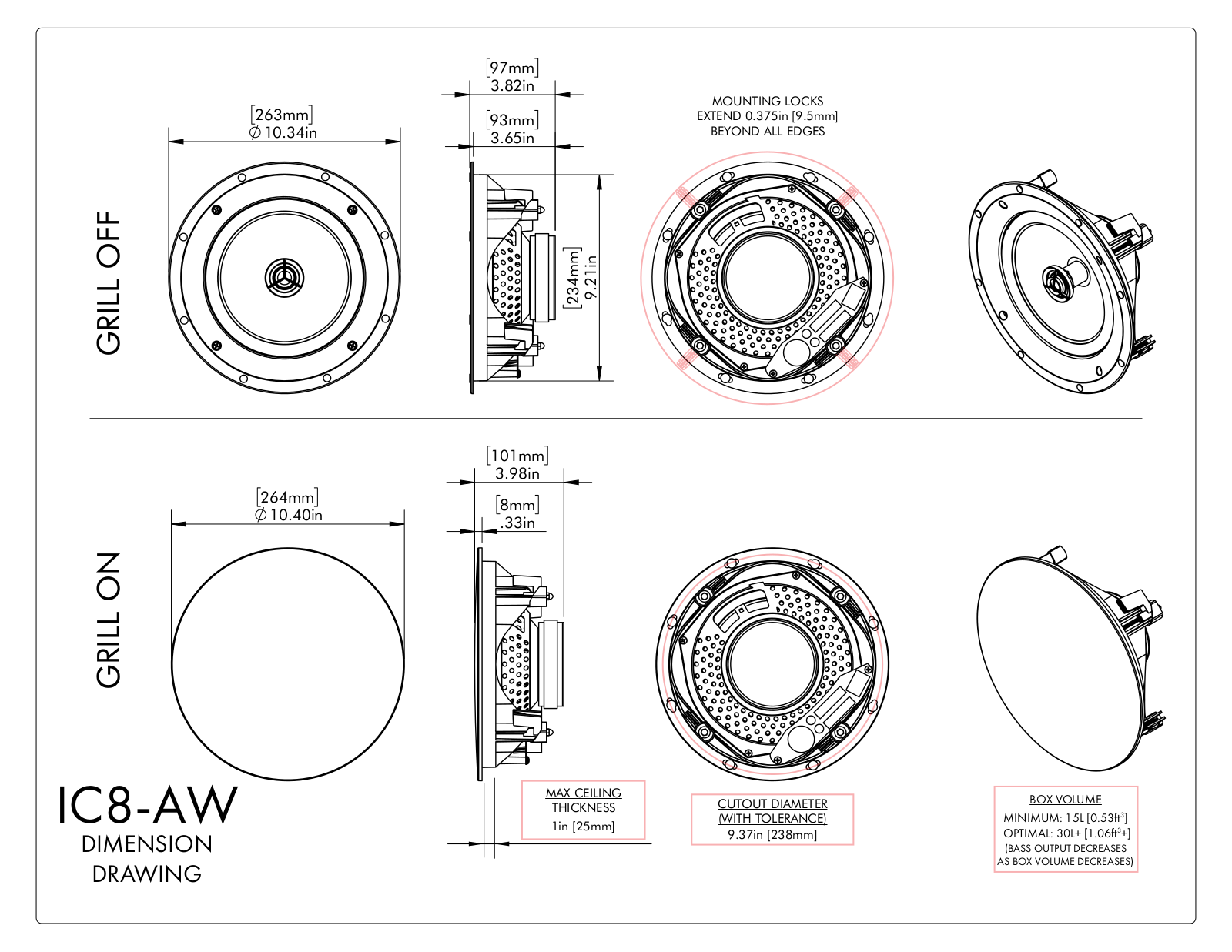 MartinLogan IC8AW Dimension Drawing