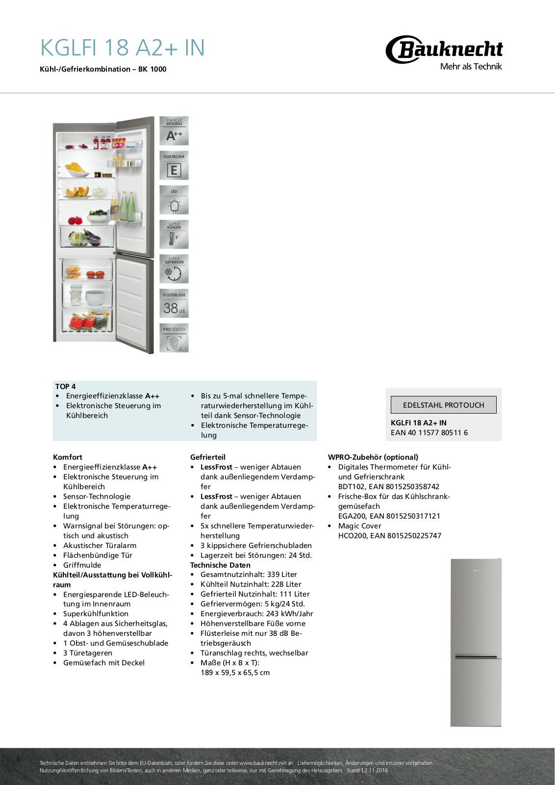 Bauknecht KGLFI 18 A2+ IN User Manual