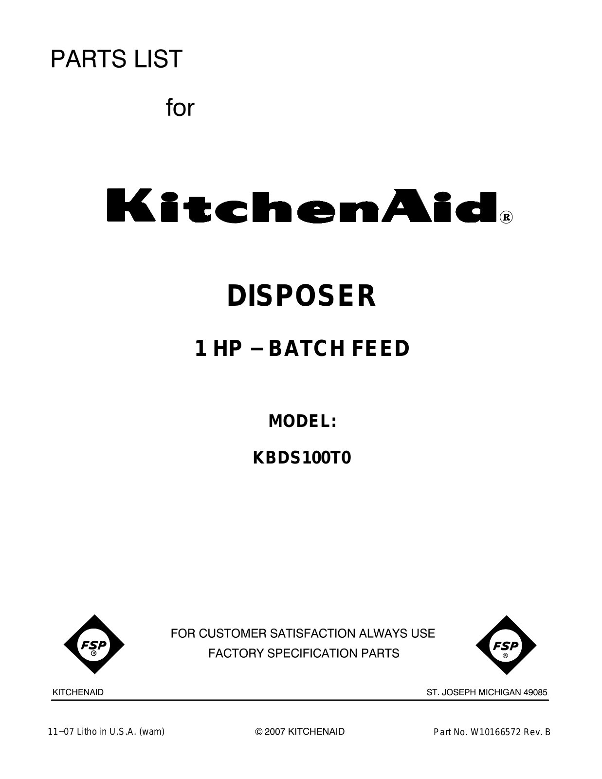 KitchenAid KBDS100T0 User Manual