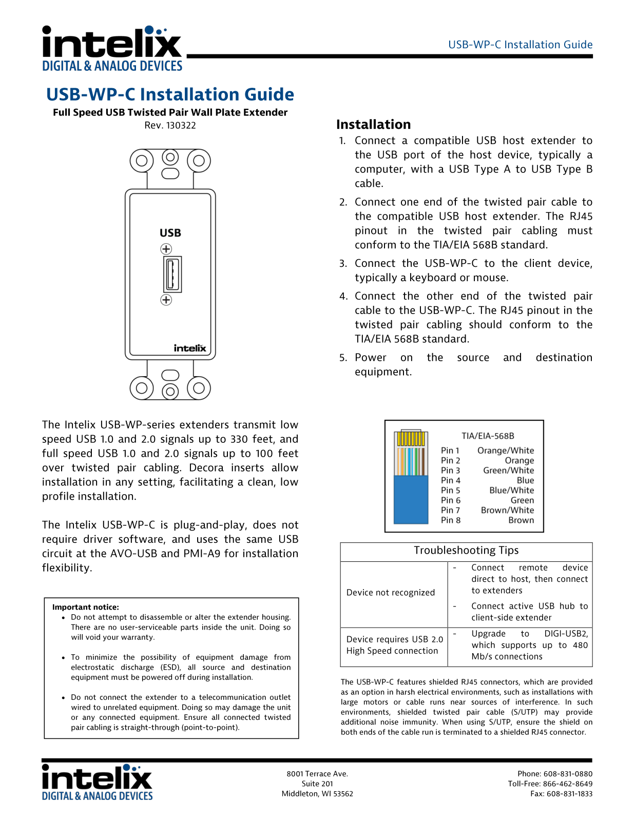 Intelix USB-WP-C-B Users Manual