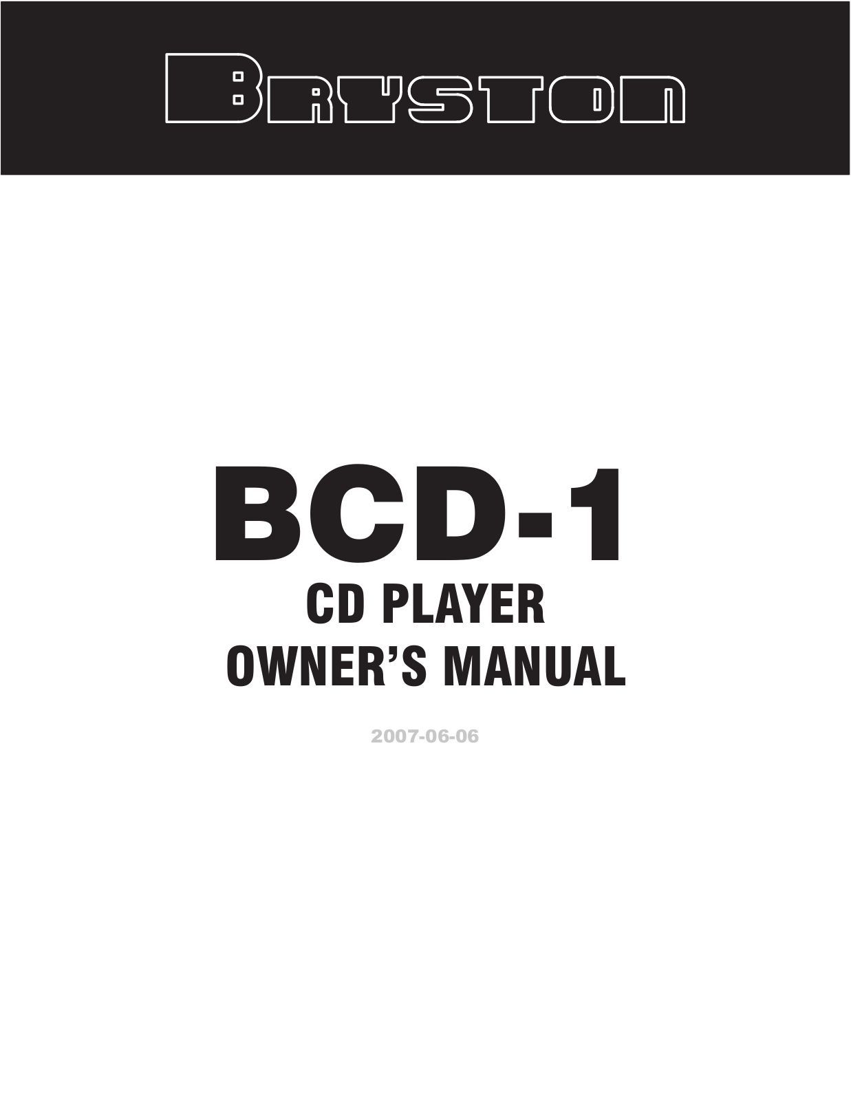 Bryston BCD-1 User Manual 2