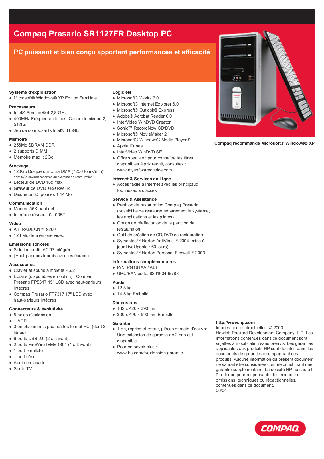 HP Compaq Presario SR1127FR Datasheet