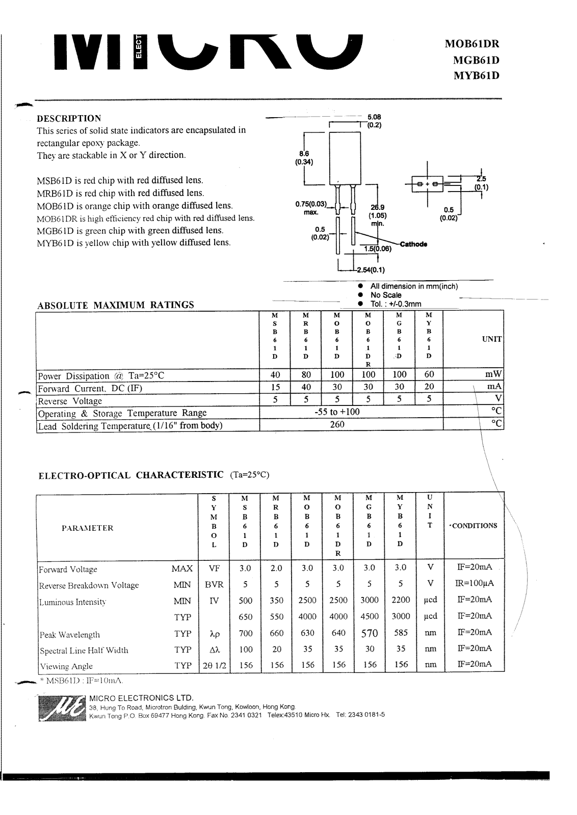 MICRO MSB61D, MOB61D, MOB61DR, MGB61D, MYB61D Datasheet