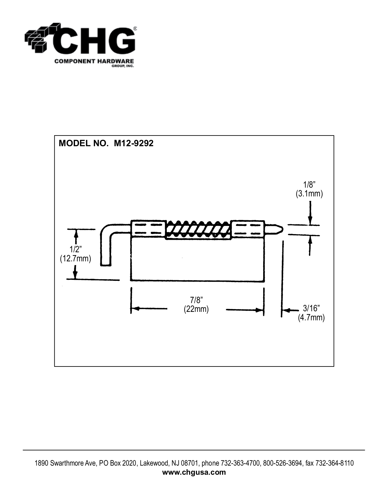 Component Hardware M12-9292 User Manual