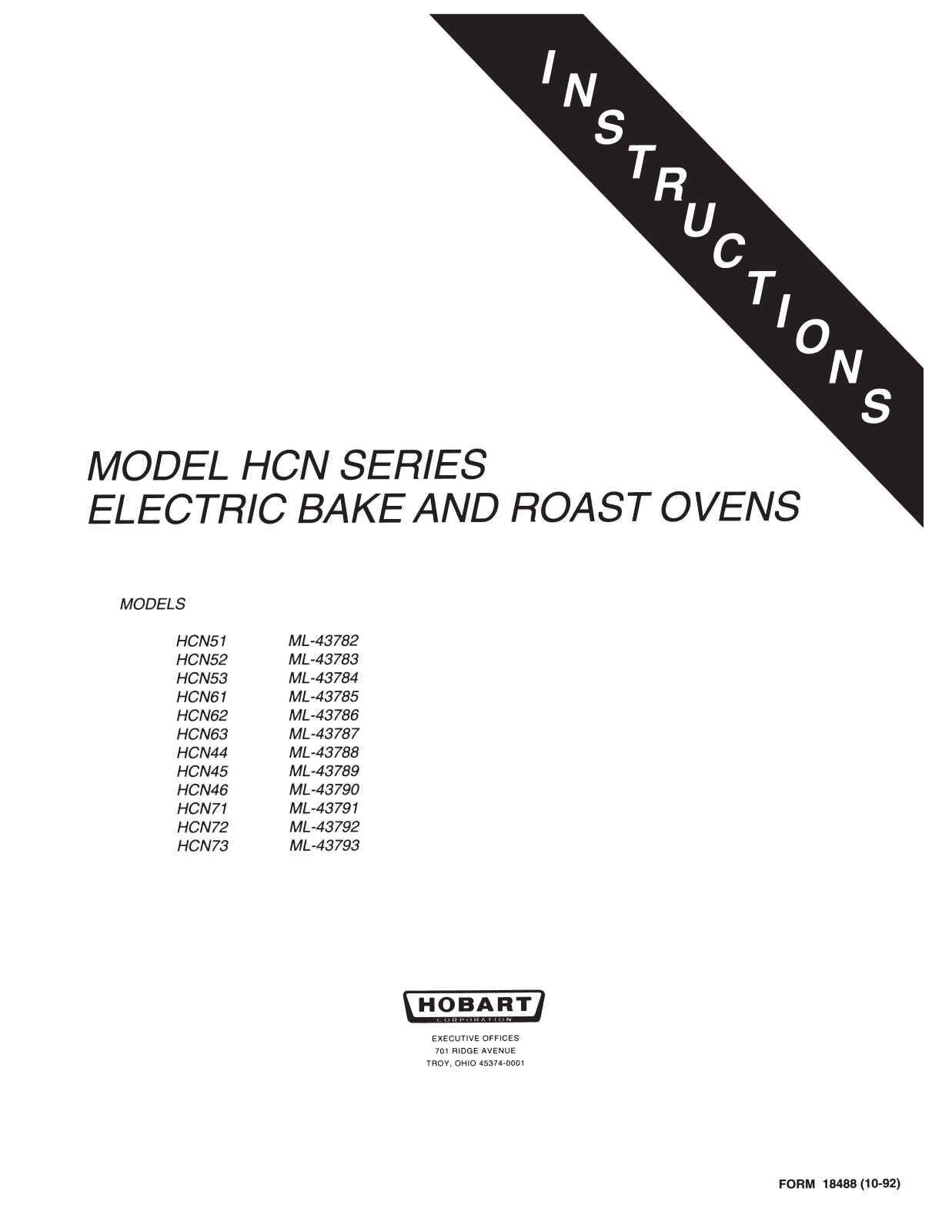 Hobart HCN50 Installation Manual