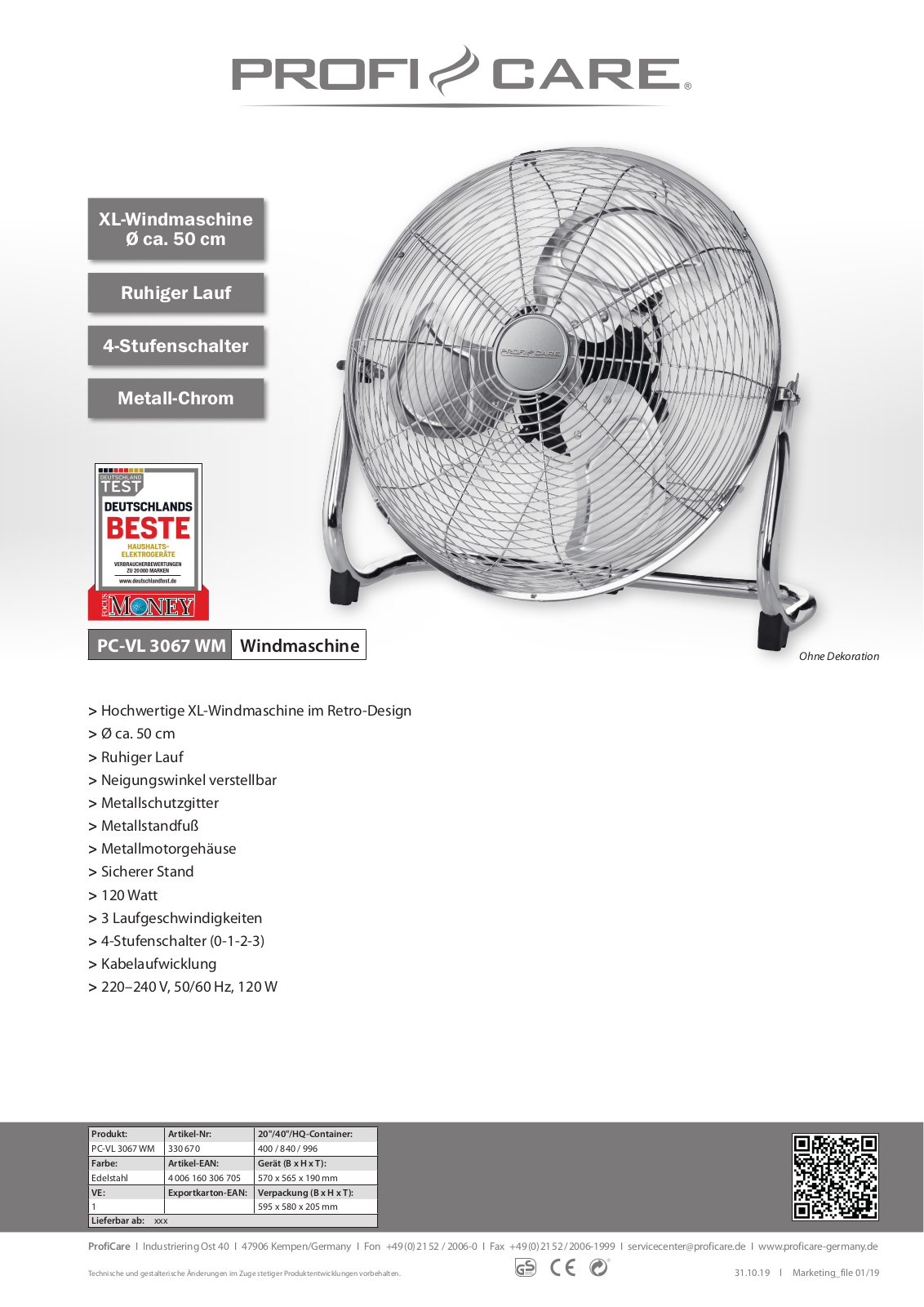 ProfiCare PC-VL 3067 WM Technical data - ManualMachine.com