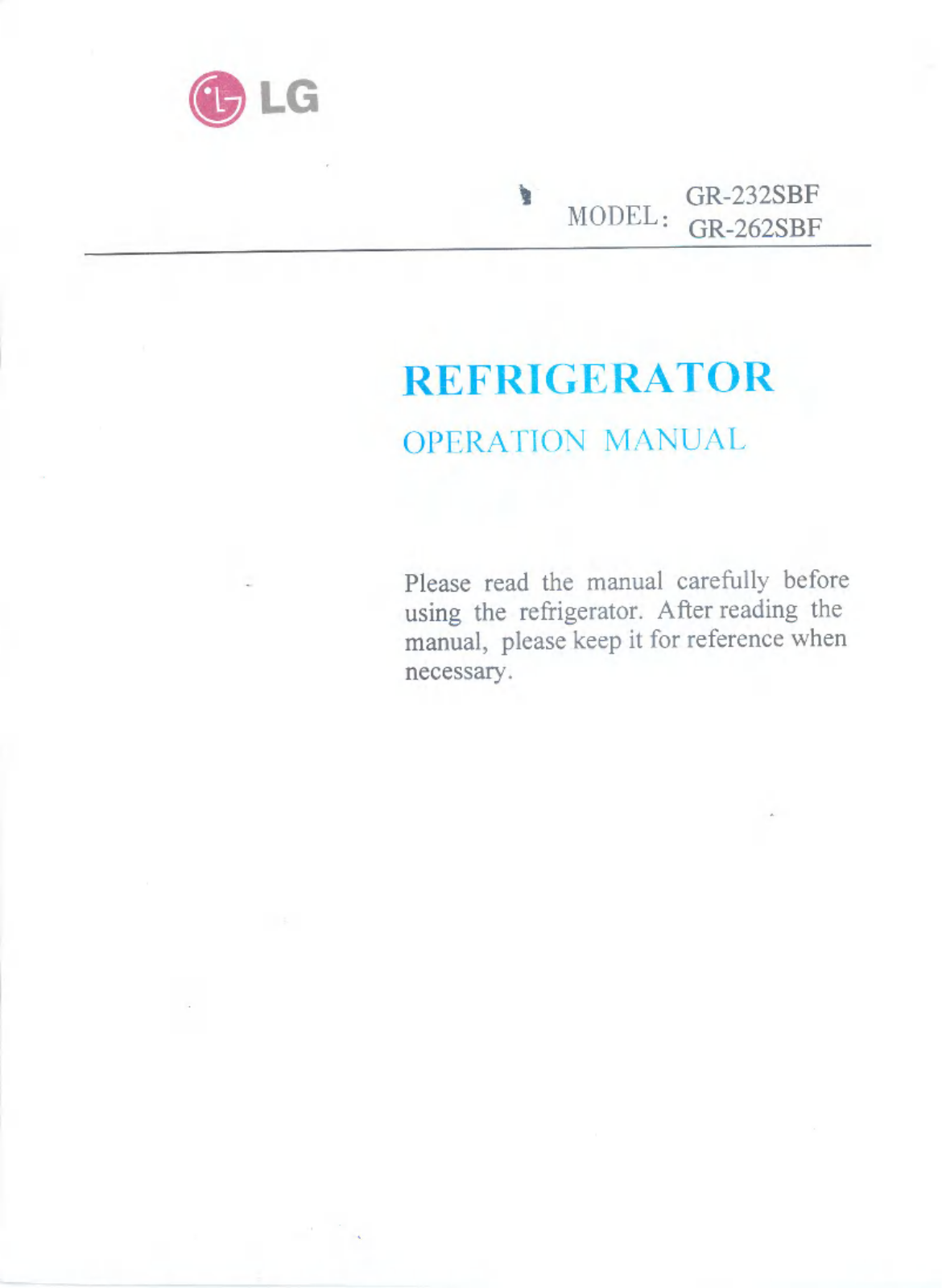 LG GR-232SBF Product Manual