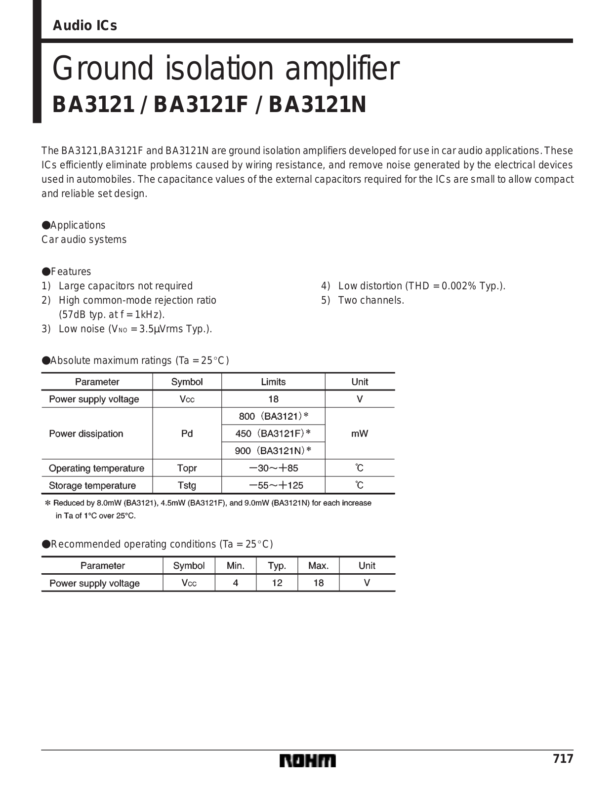 ROHM BA3121, BA3121F, BA3121N Schematics