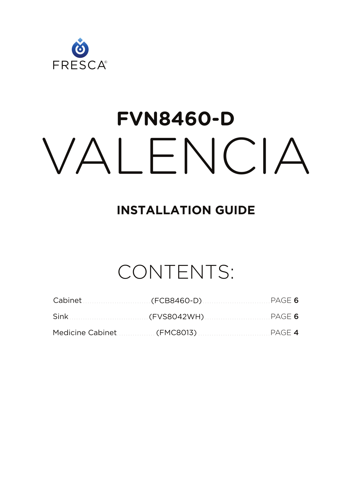 Fresca FVN8460WHD Installation Manual