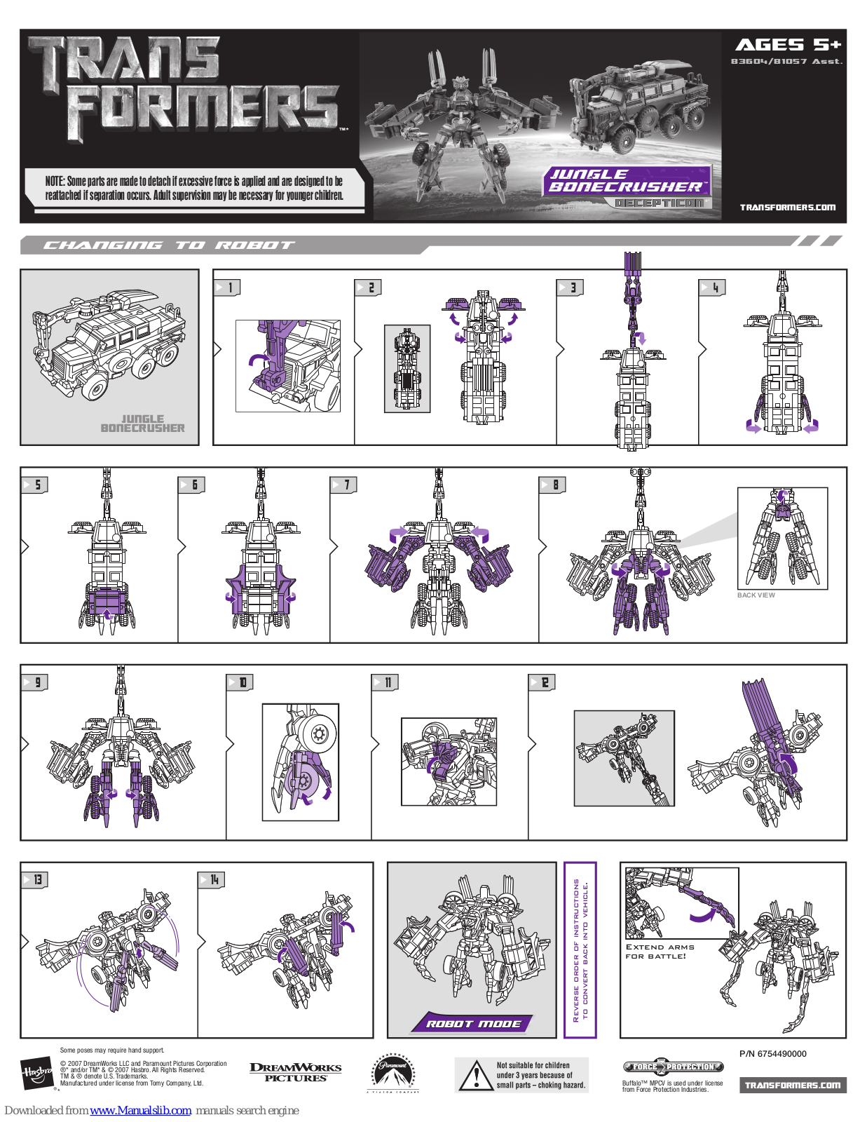 Hasbro 81057, 83604, Transformers Jungle Bonecrusher Instructions Manual - ManualMachine.com