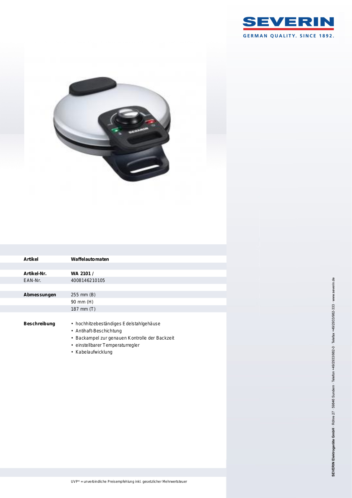 Severin WA 2101 User Manual