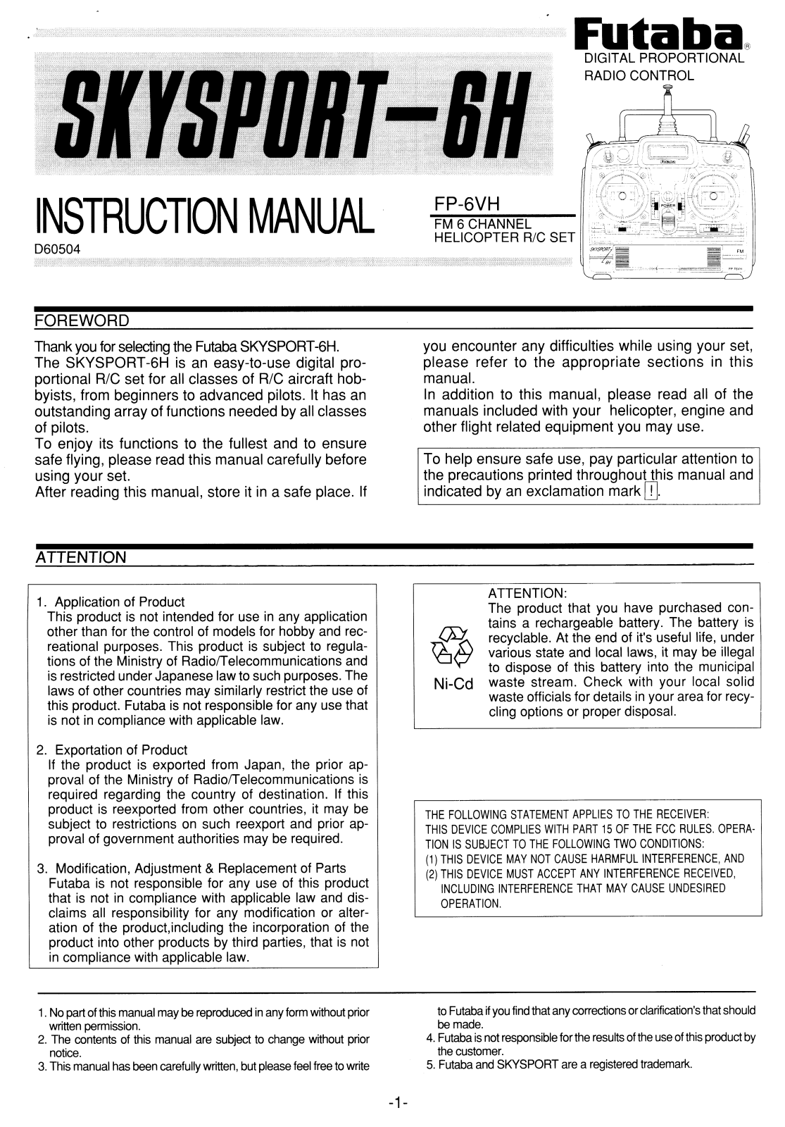 Futaba SKYSPORT 6H, FP6VH User Manual