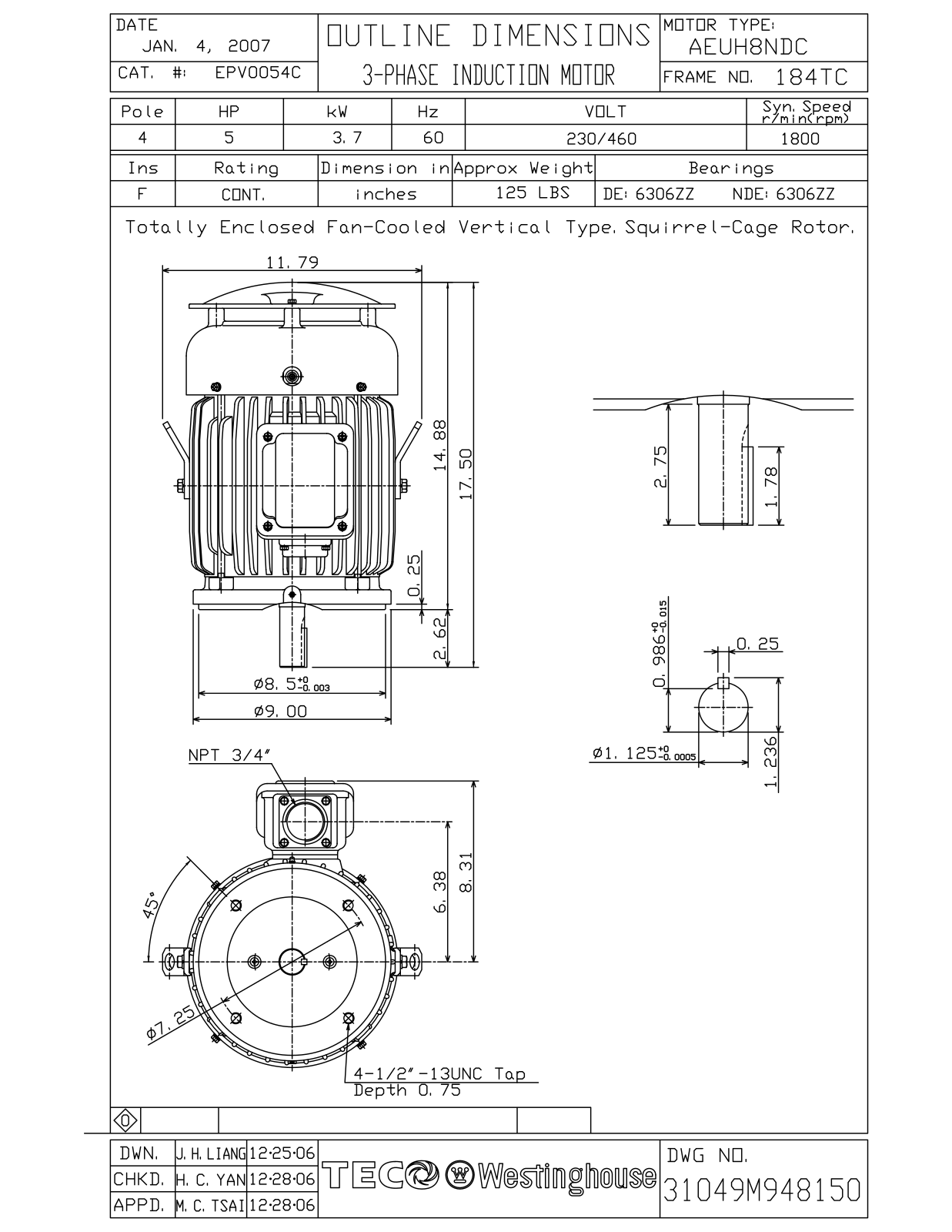 Datasheet EPV0054C Reference Drawing (Teco) - ManualMachine.com