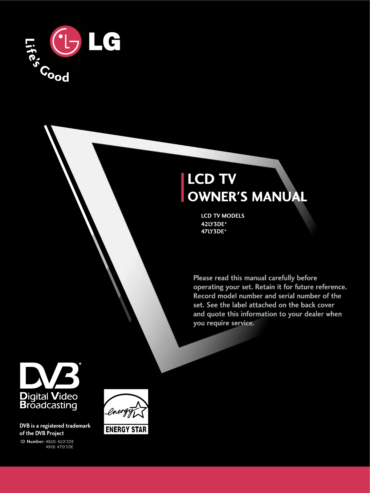 LG 42LY3DE User Manual