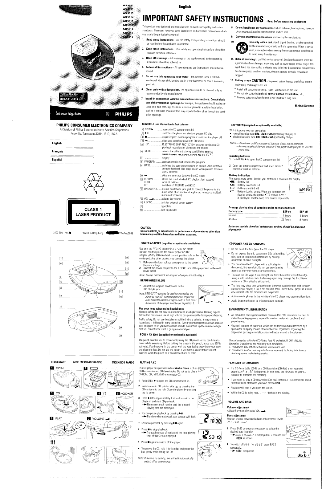 Philips AX501117, AX 5012, AX 5015 User Manual