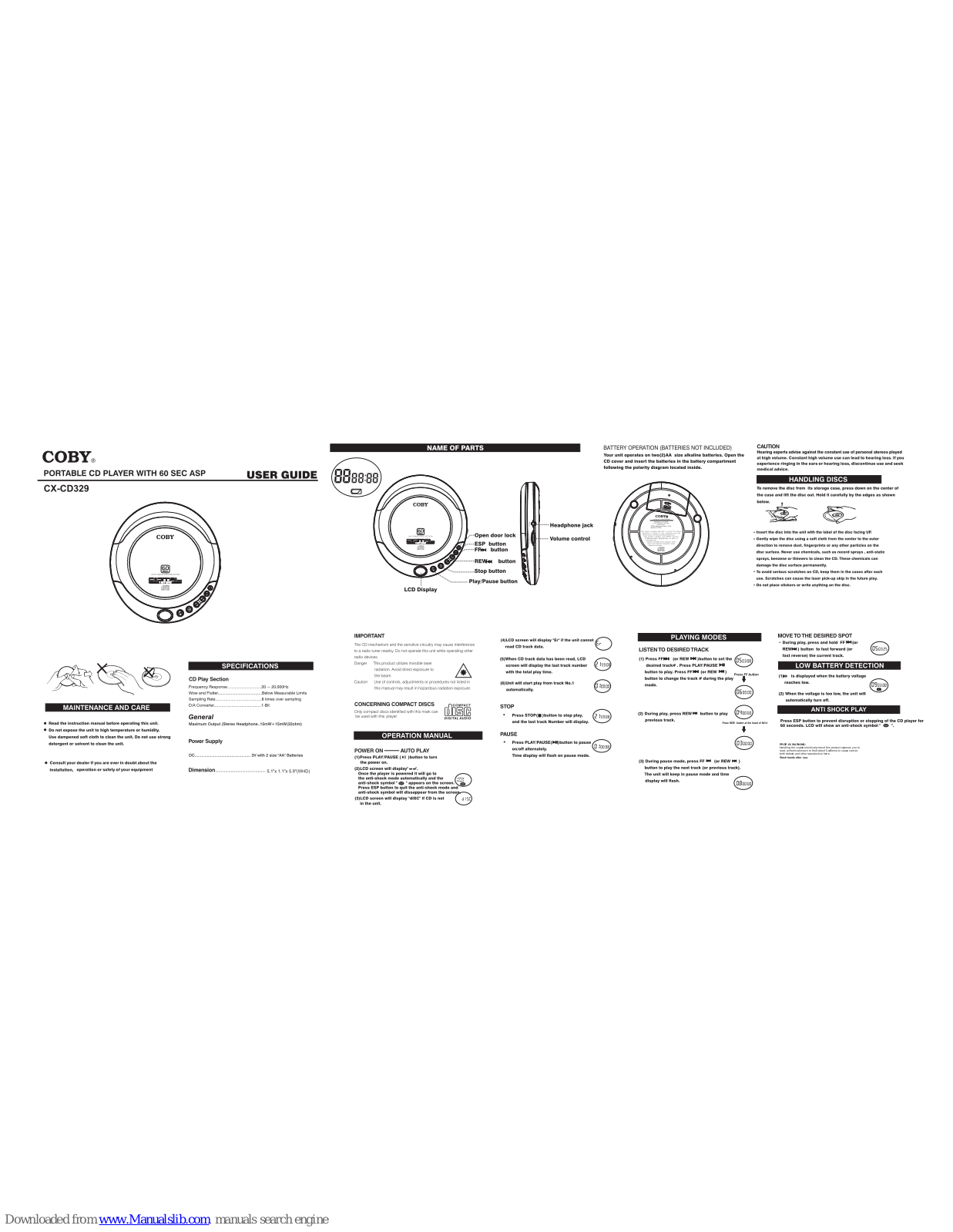 Coby CX-CD329, CD329 - CX CD Player User Manual