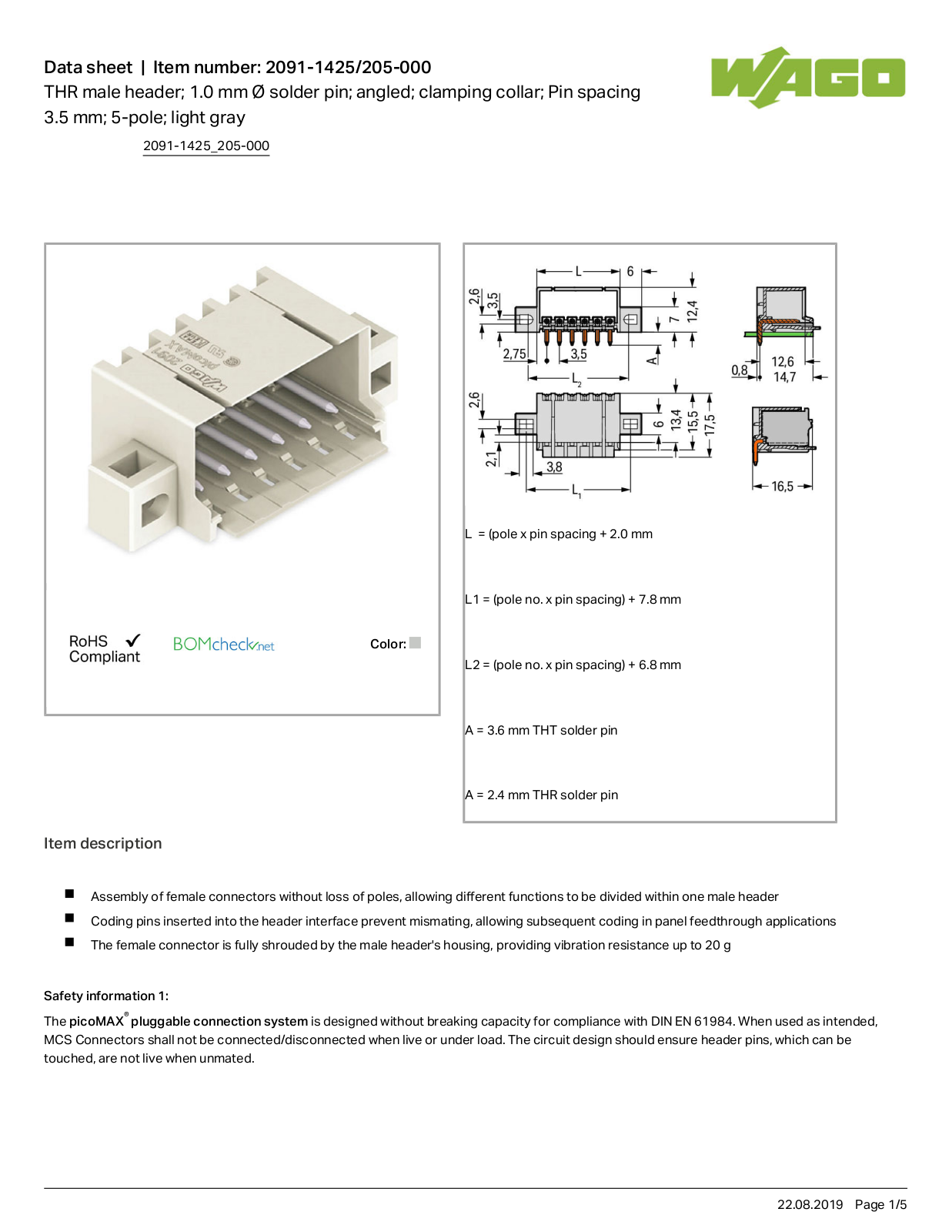 Wago 2091-1425/205-000 Data Sheet