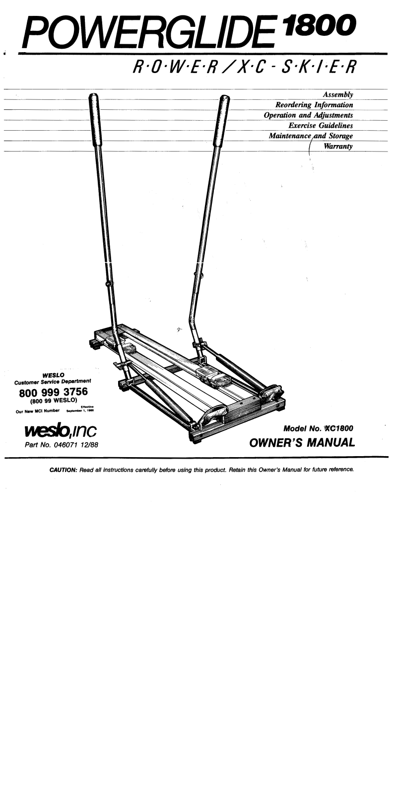 Weslo XC18000 Owner's Manual