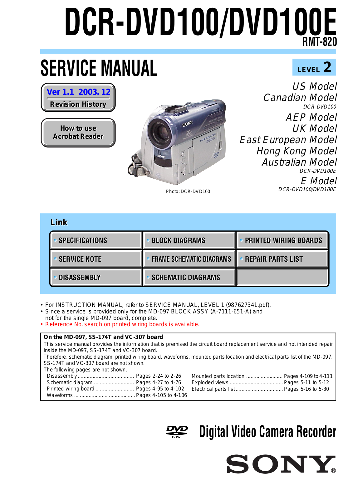 SONY DCR – PC 6–9 E Service Manual
