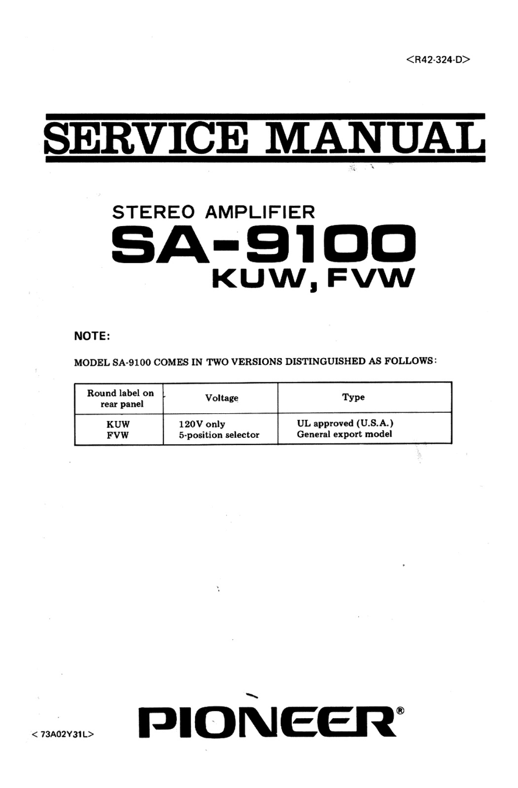 Pioneer SA-9100 Service manual