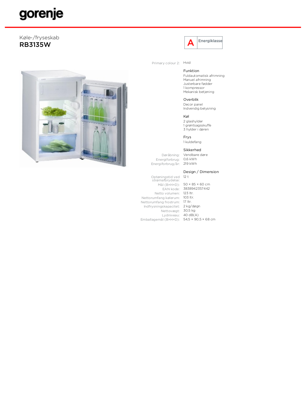 Gorenje RB3135W BROCHURE