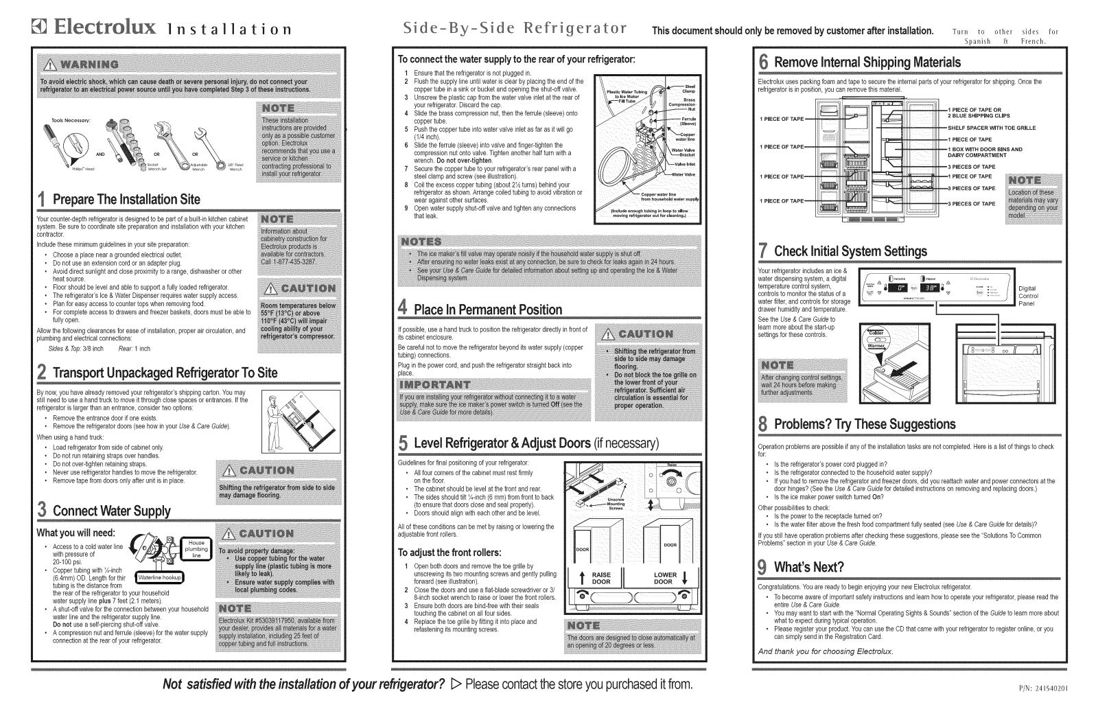Electrolux E23CS75DSS6, E23CS75DSS8, E23CS75DSS9, E23CS75DSSA, E23CS75DSSC Installation Guide - ManualMachine.com