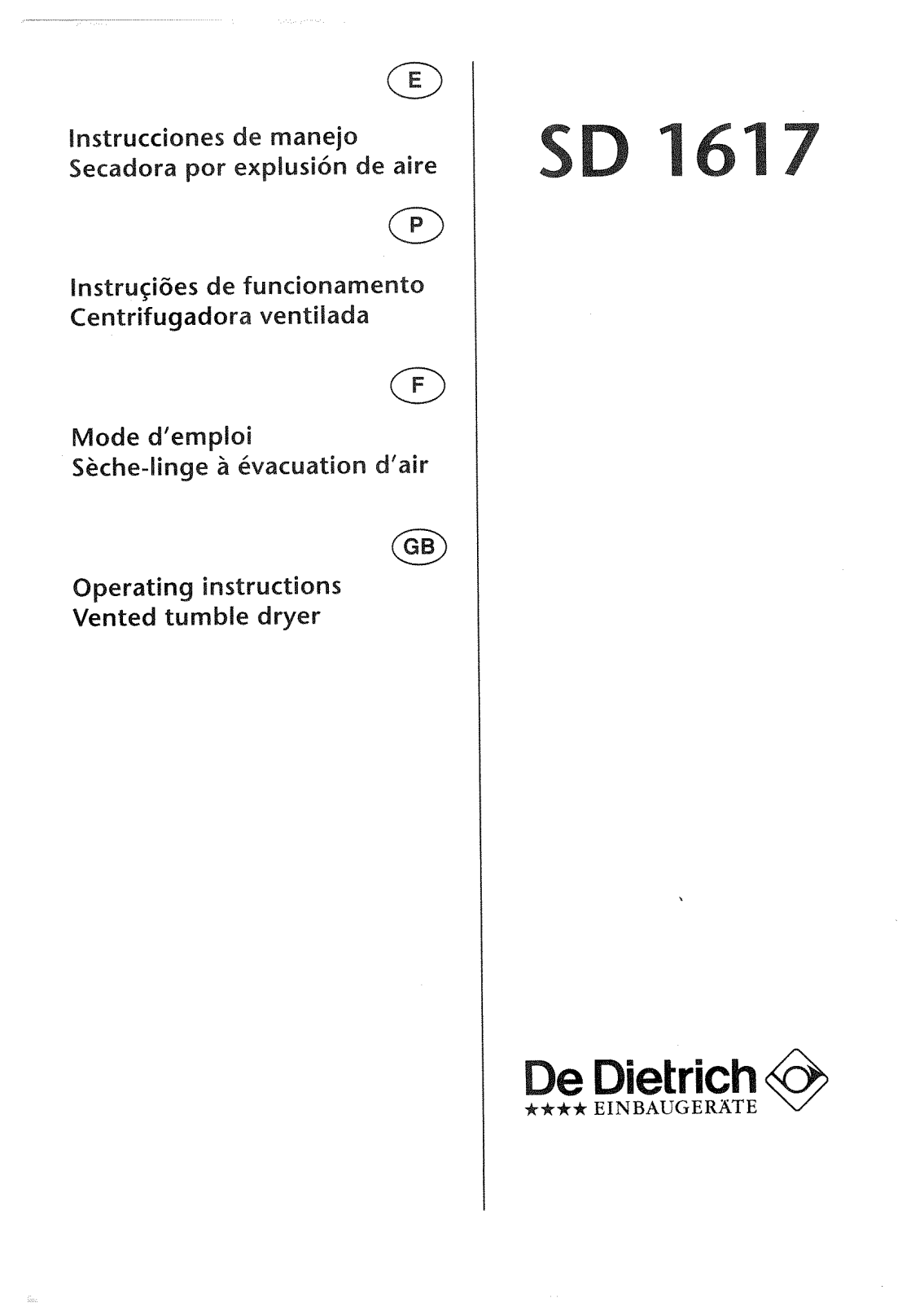 De dietrich SD 1617 User Manual