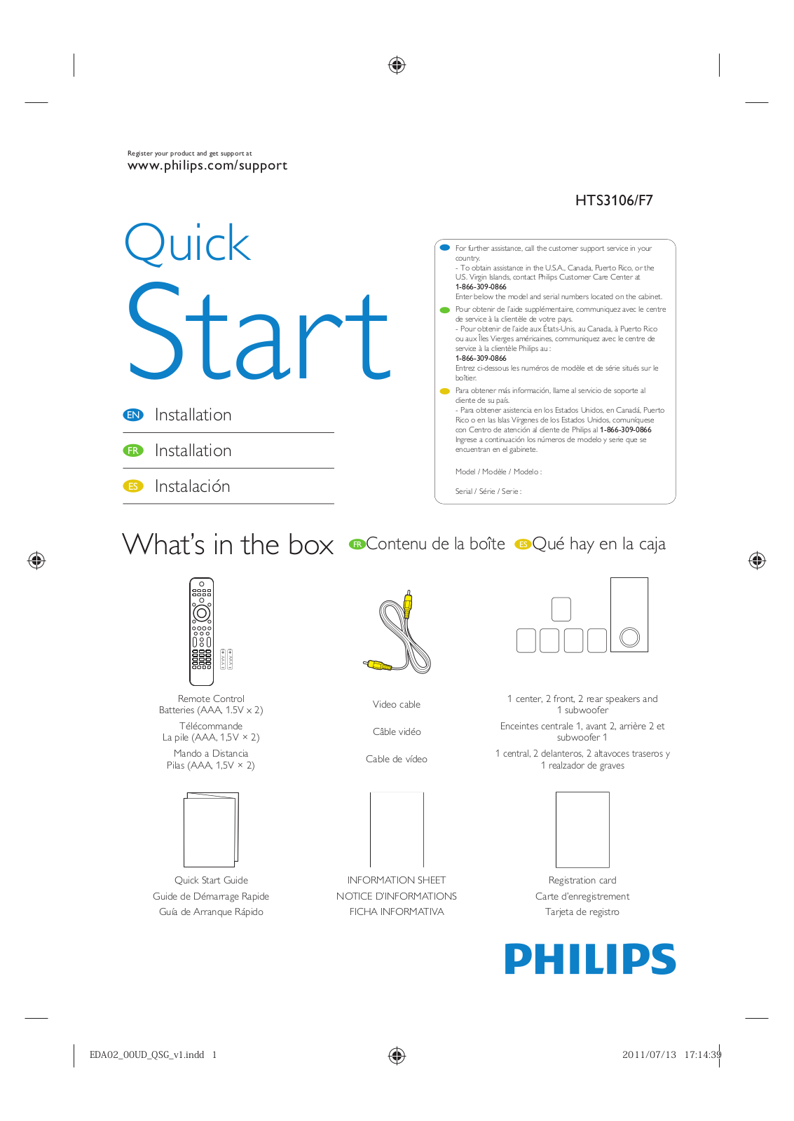 Philips HTS3106/F7 Quick Start Guide