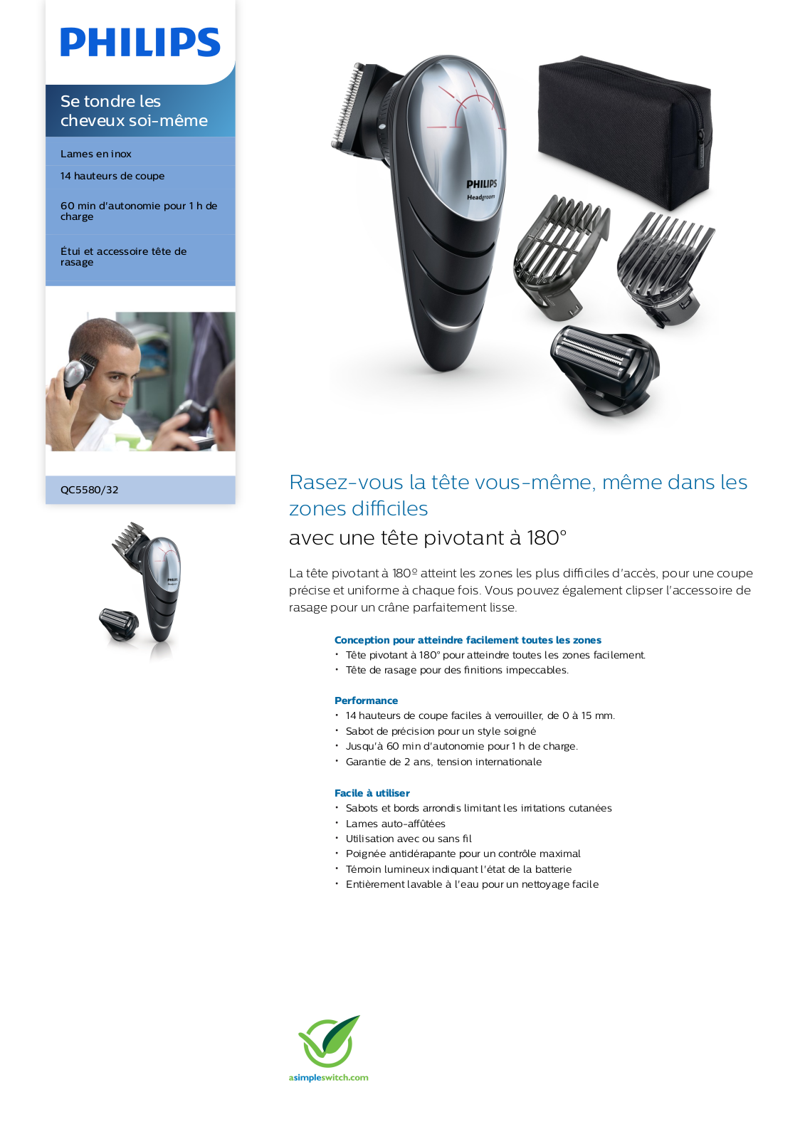 Philips QC5580/32 product sheet