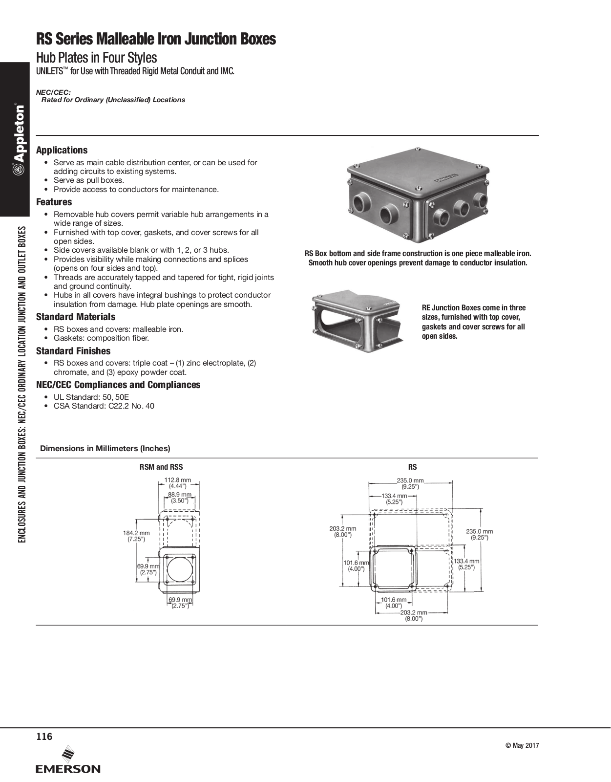 Appleton RS Series Malleable Iron Junction Boxes Catalog Page