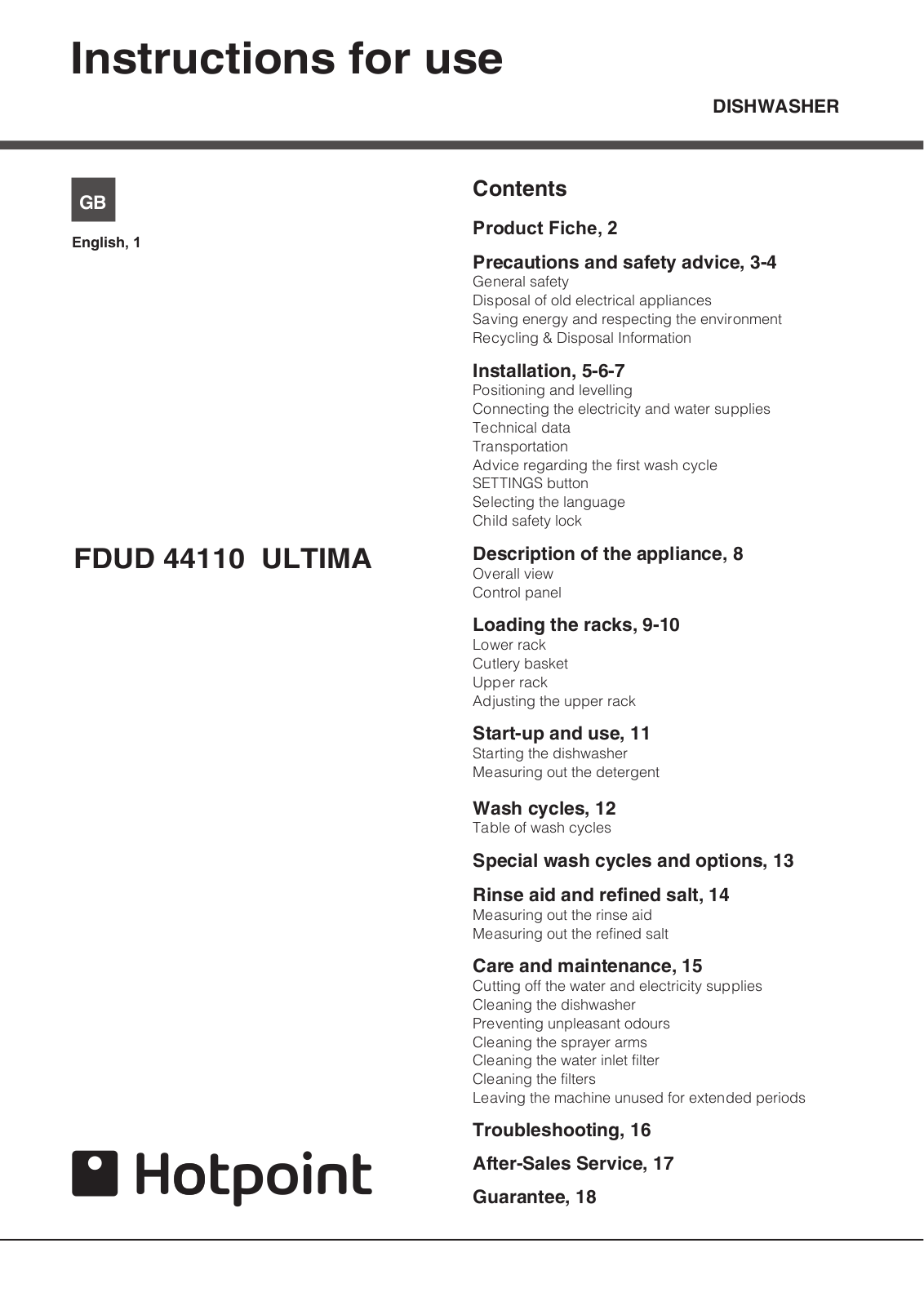 Hotpoint Ariston FDUD 44110 P User Manual