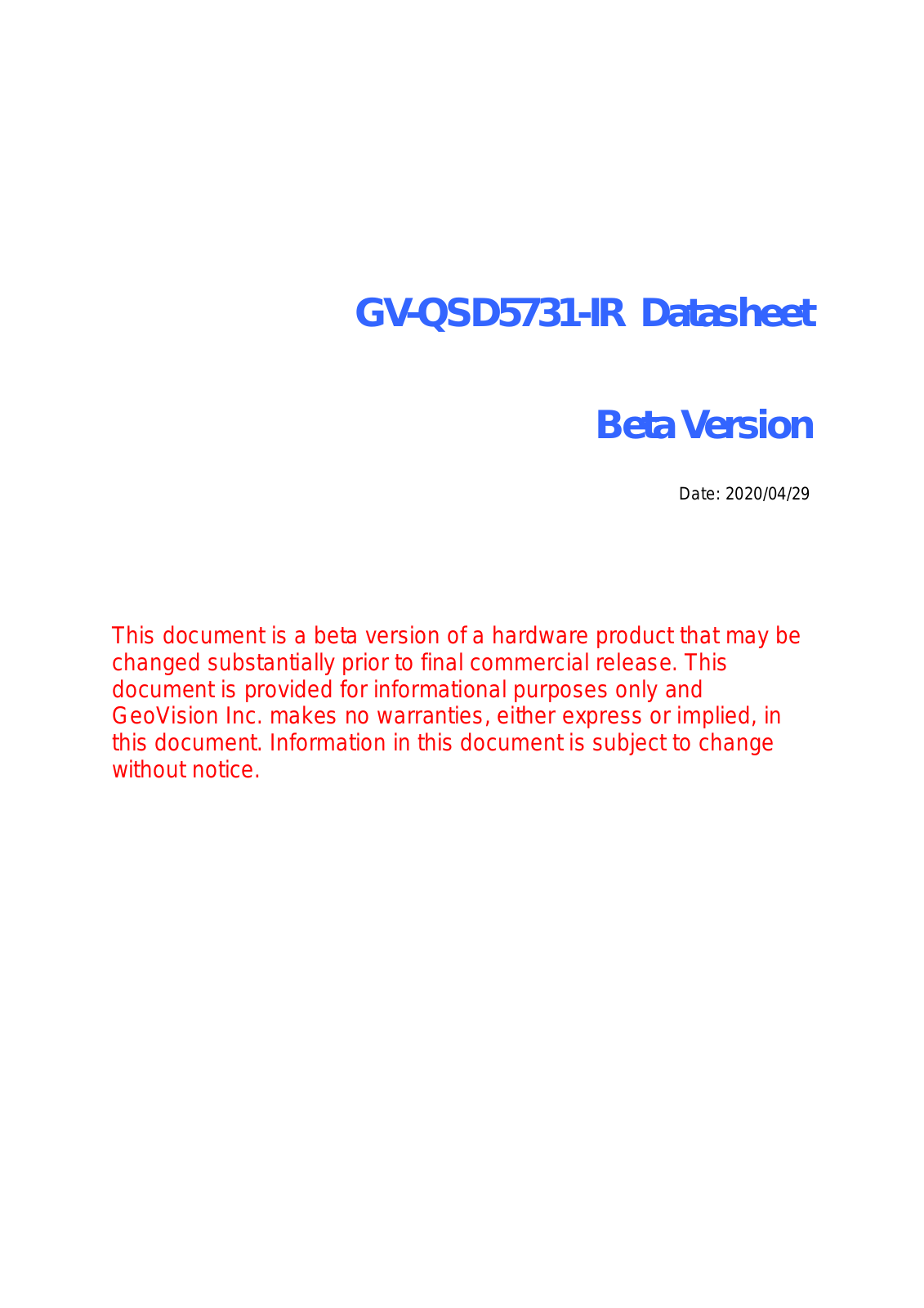 Geovision GV-QSD5731-IR Specsheet