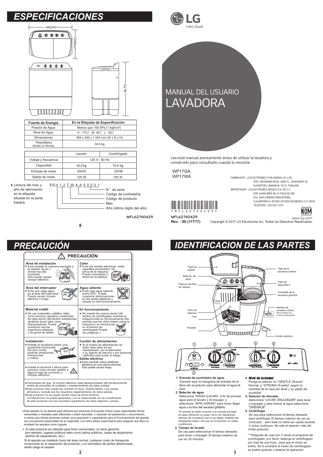 LG WP17WA Owner's Manual