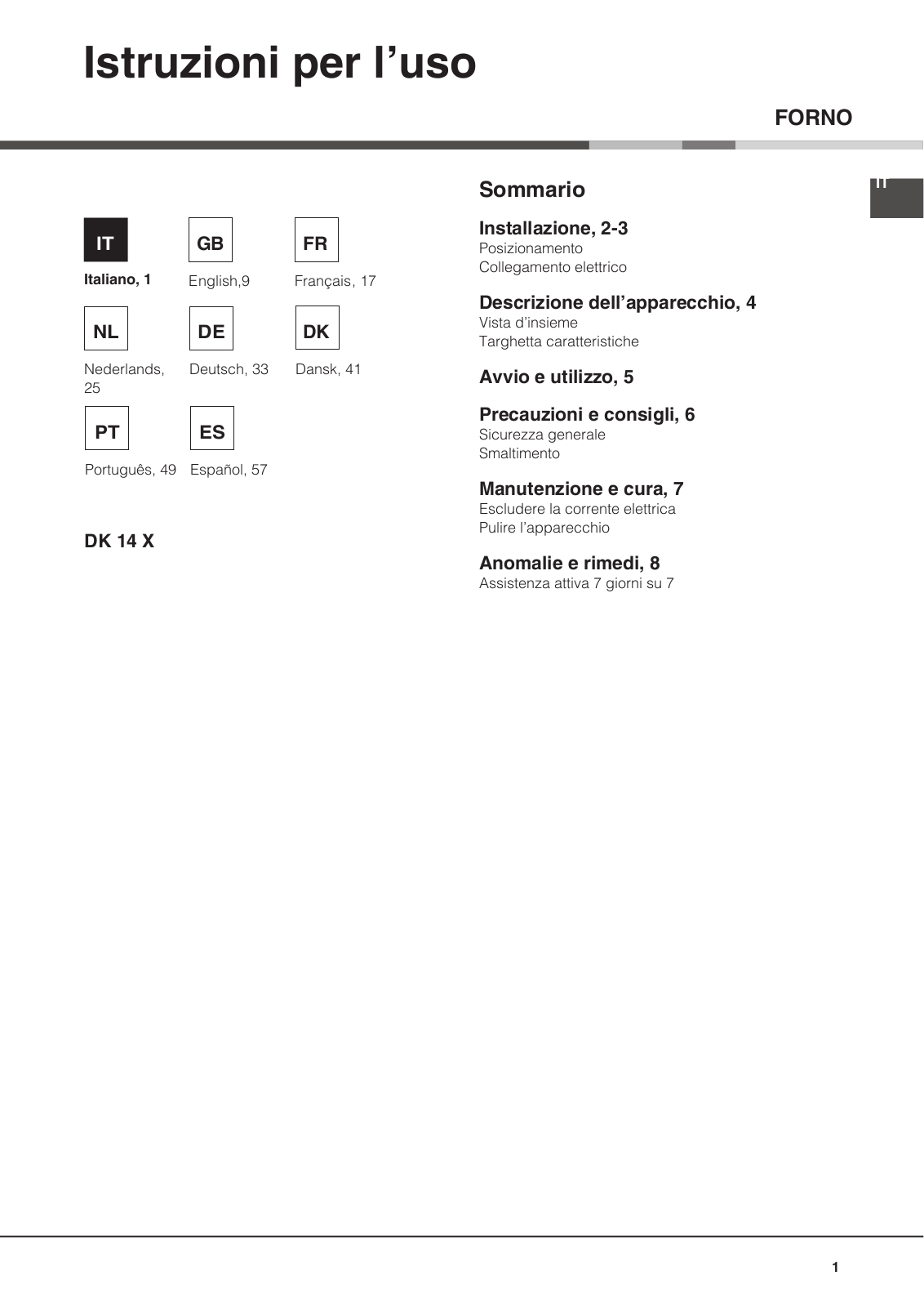 Hotpoint DK 14 X User Manual