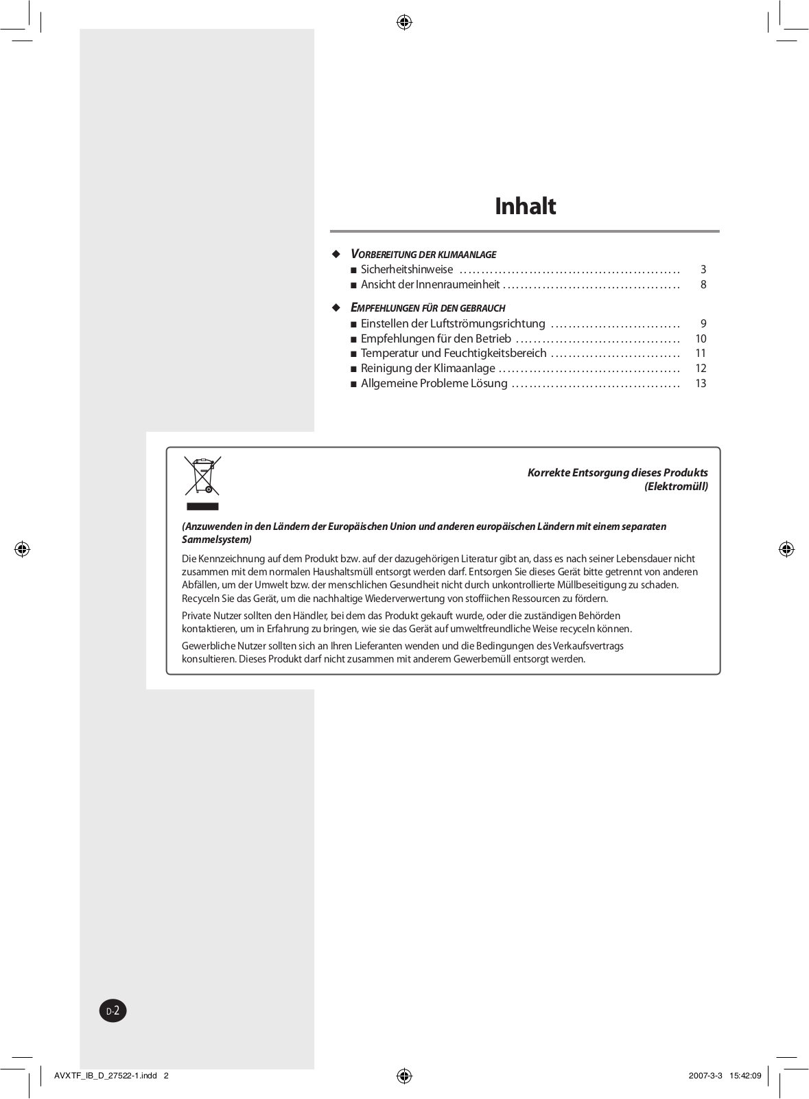 Samsung AV-XTFH071EB, AV-XWVH036EA, AV-XTFH056EB, AV-XWVH056EA User Manual