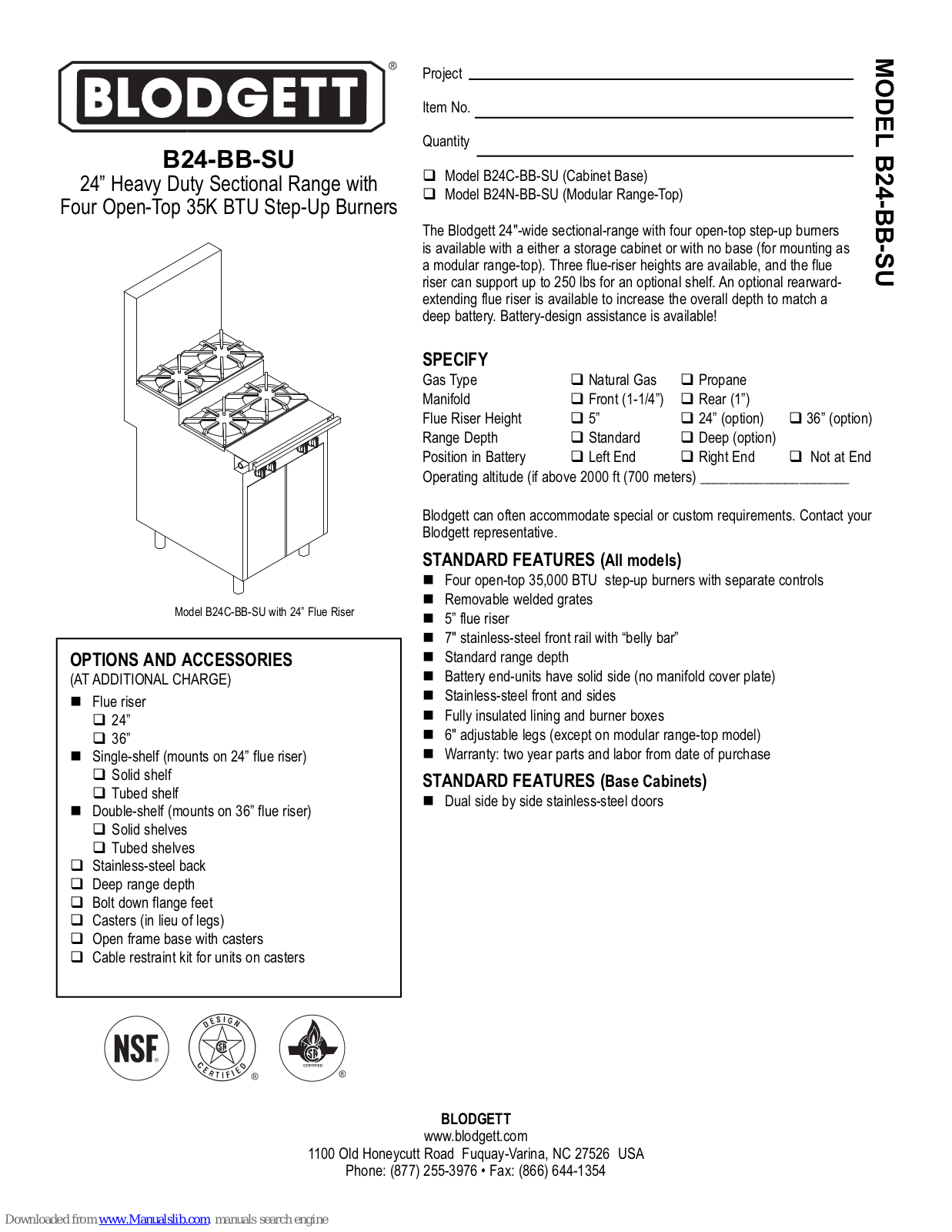 Blodgett B24N-BB-SU, B24-BB-SU Specifications