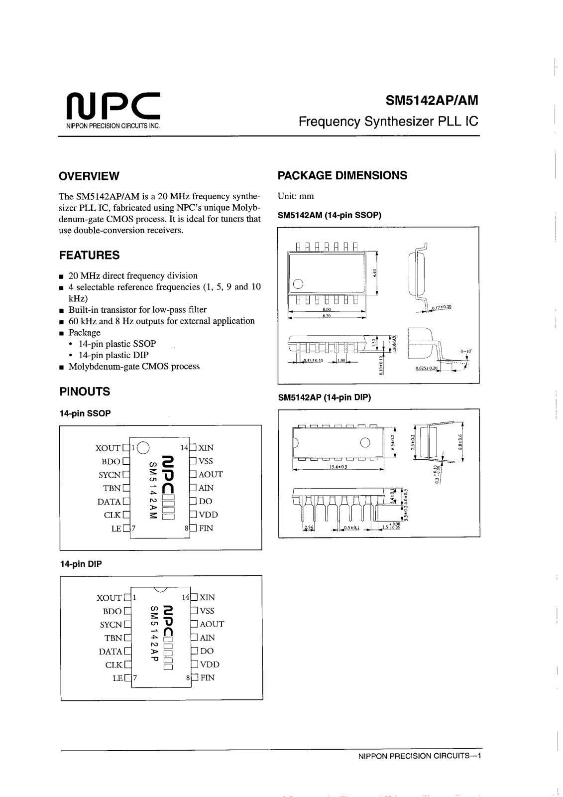 NPC SM5142AM, SM5142AP Datasheet