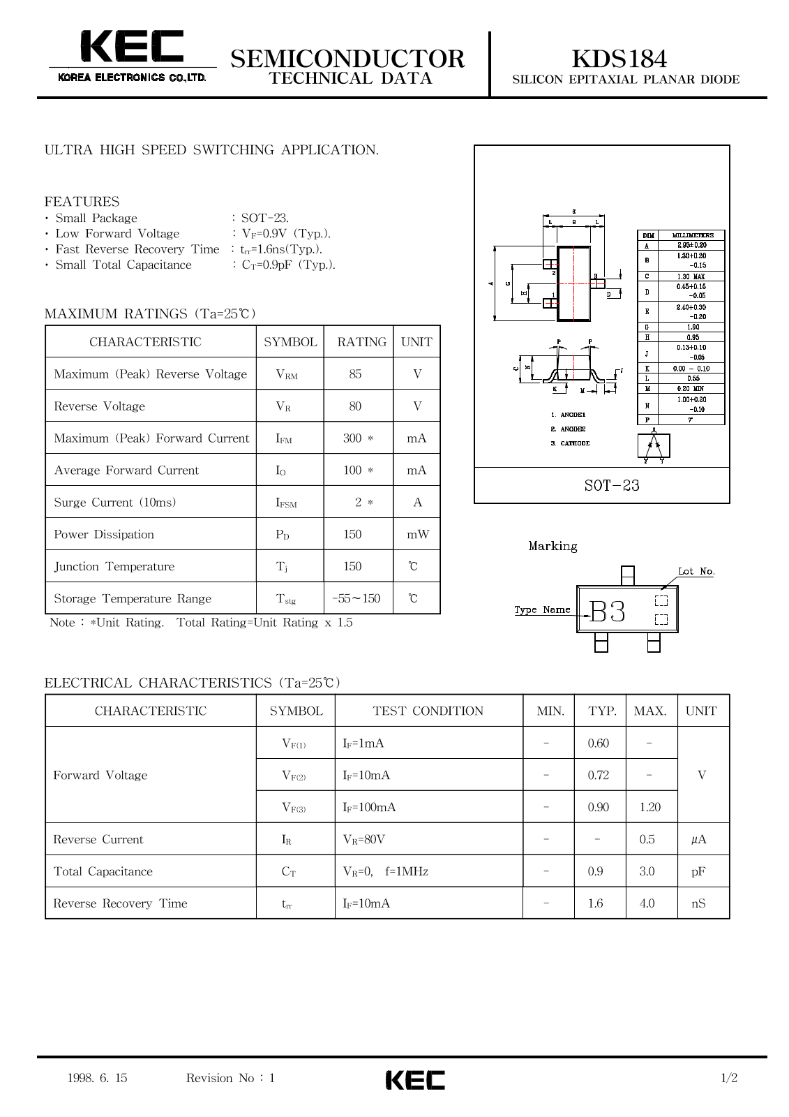 KEC KDS184 Datasheet