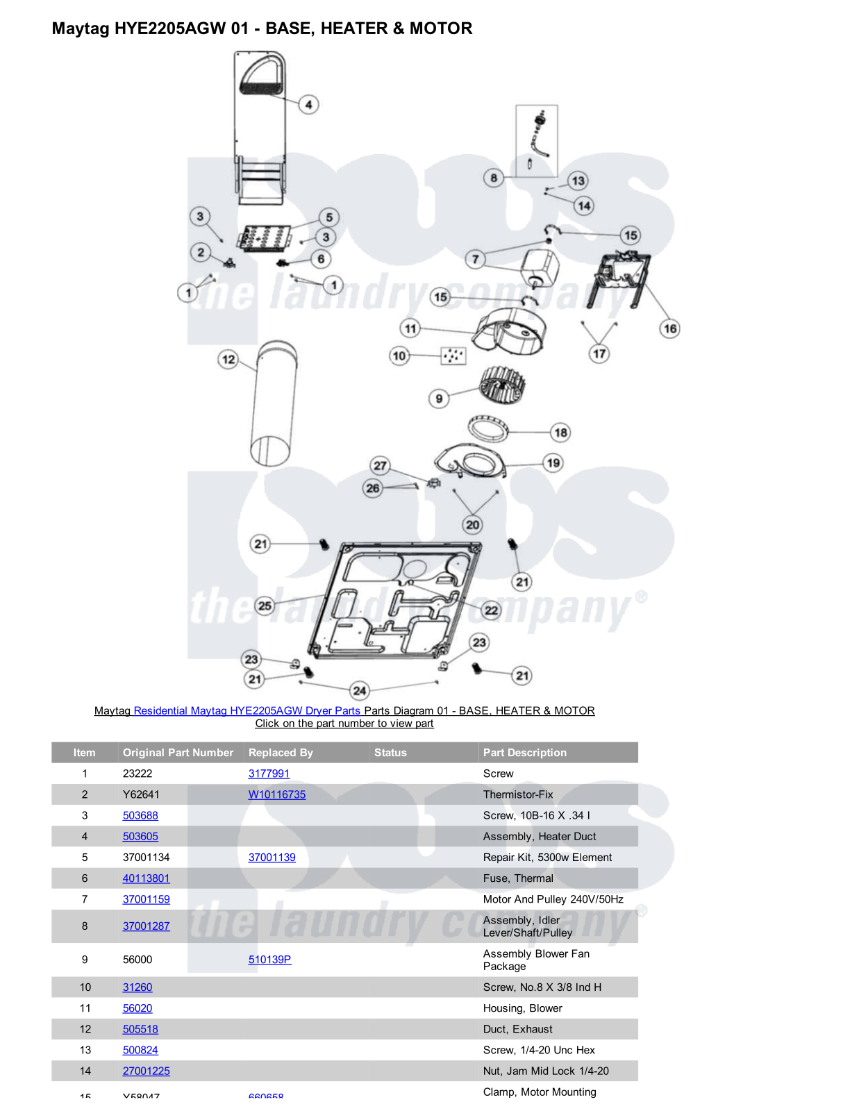 Maytag HYE2205AGW Parts Diagram