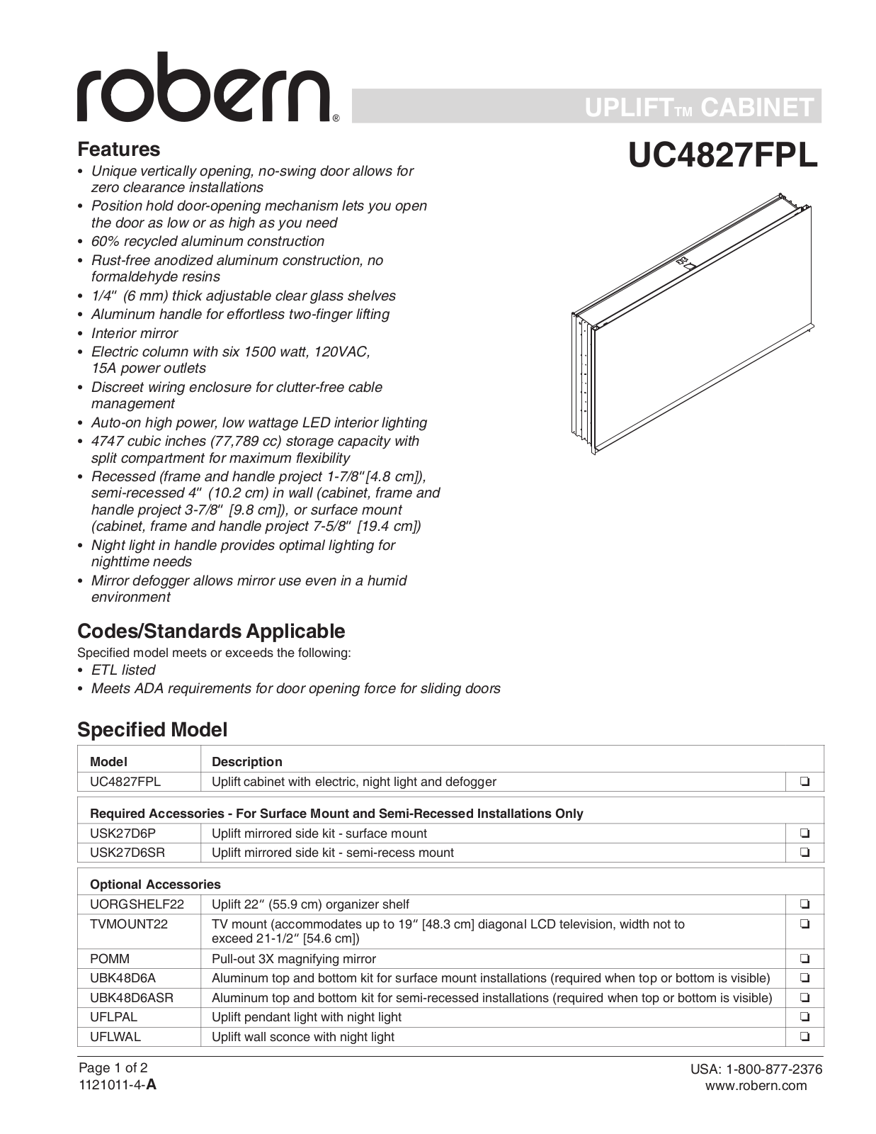 Robern UC4827FPL Specifications