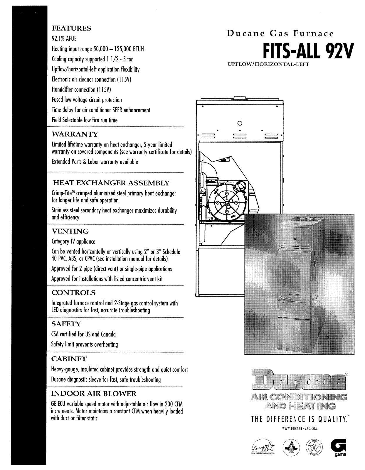 Ducane (HVAC) FITS-ALL 92V User Manual