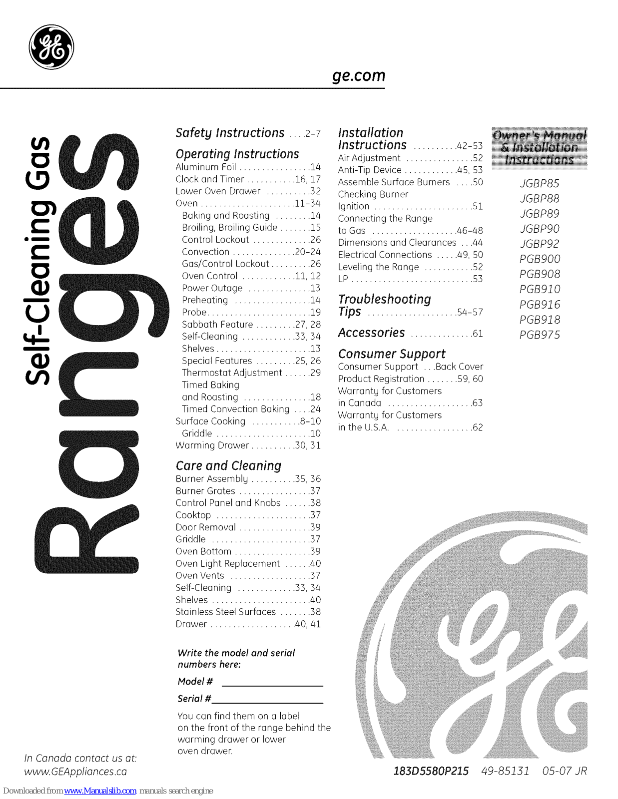 GE JGBP90, JGB975, JGBP85 Owner's Manual - ManualMachine.com
