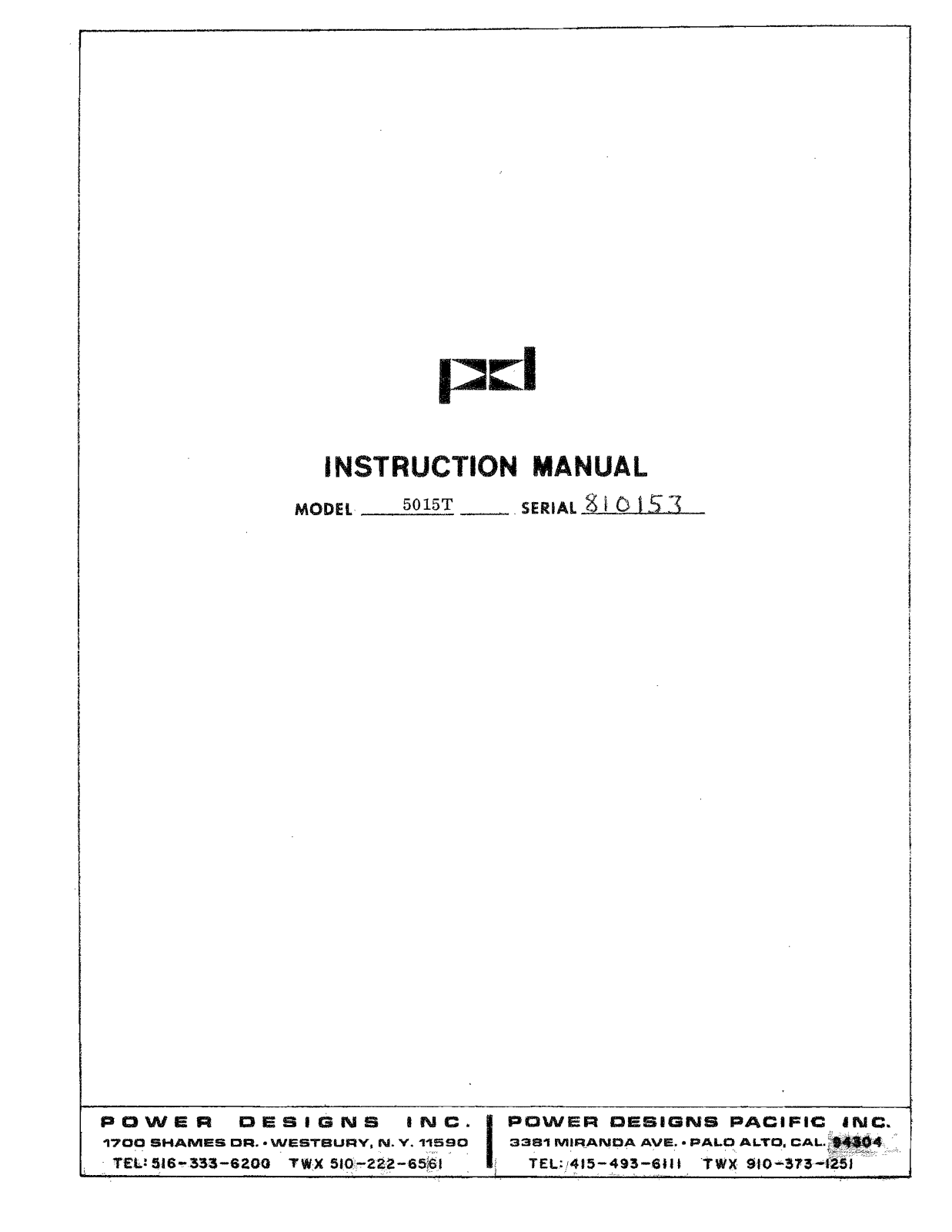 Power Designs 5015T Service manual