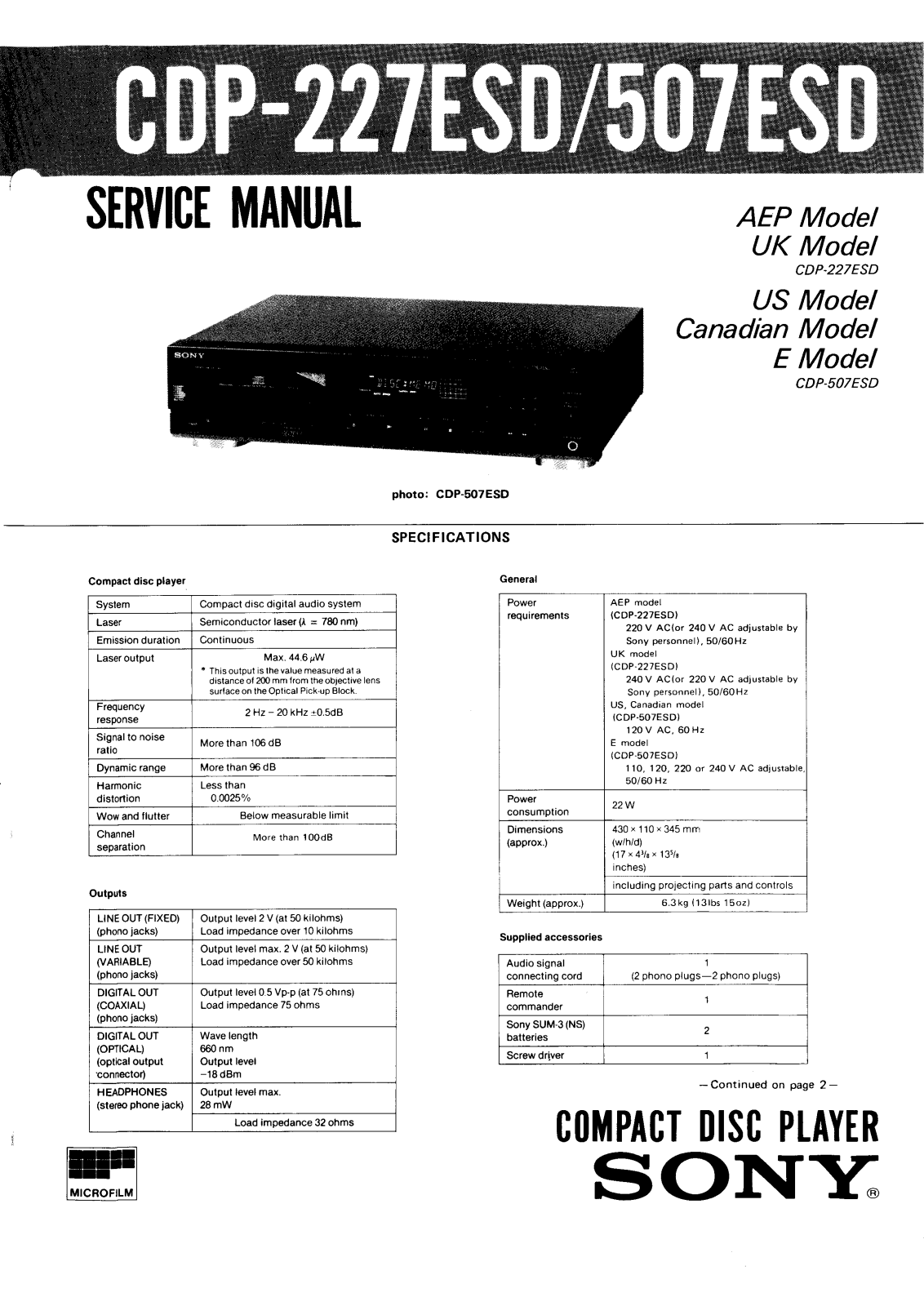 Sony CDP-227-ESD, CDP-507-ESD Service manual