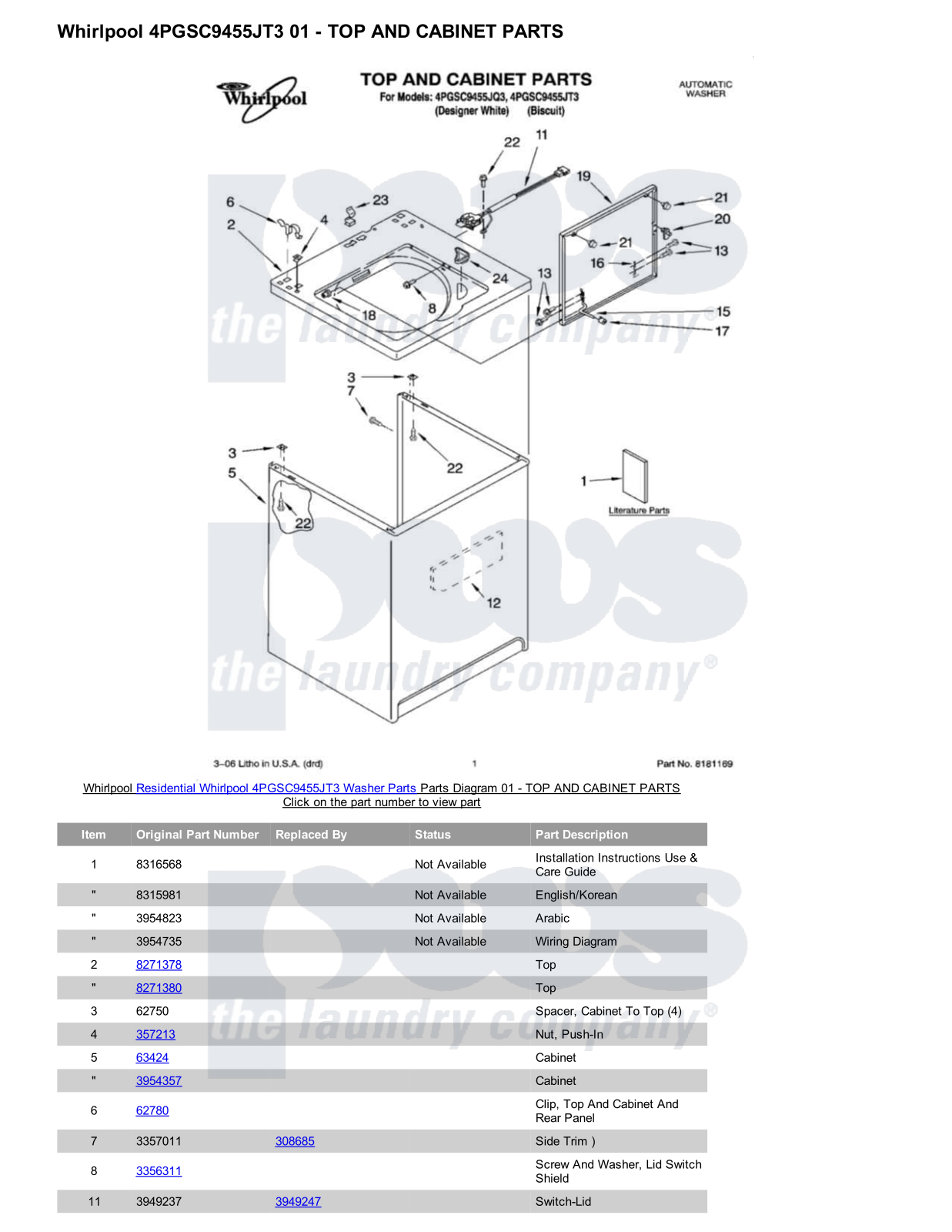 Whirlpool 4PGSC9455JT3 Parts Diagram