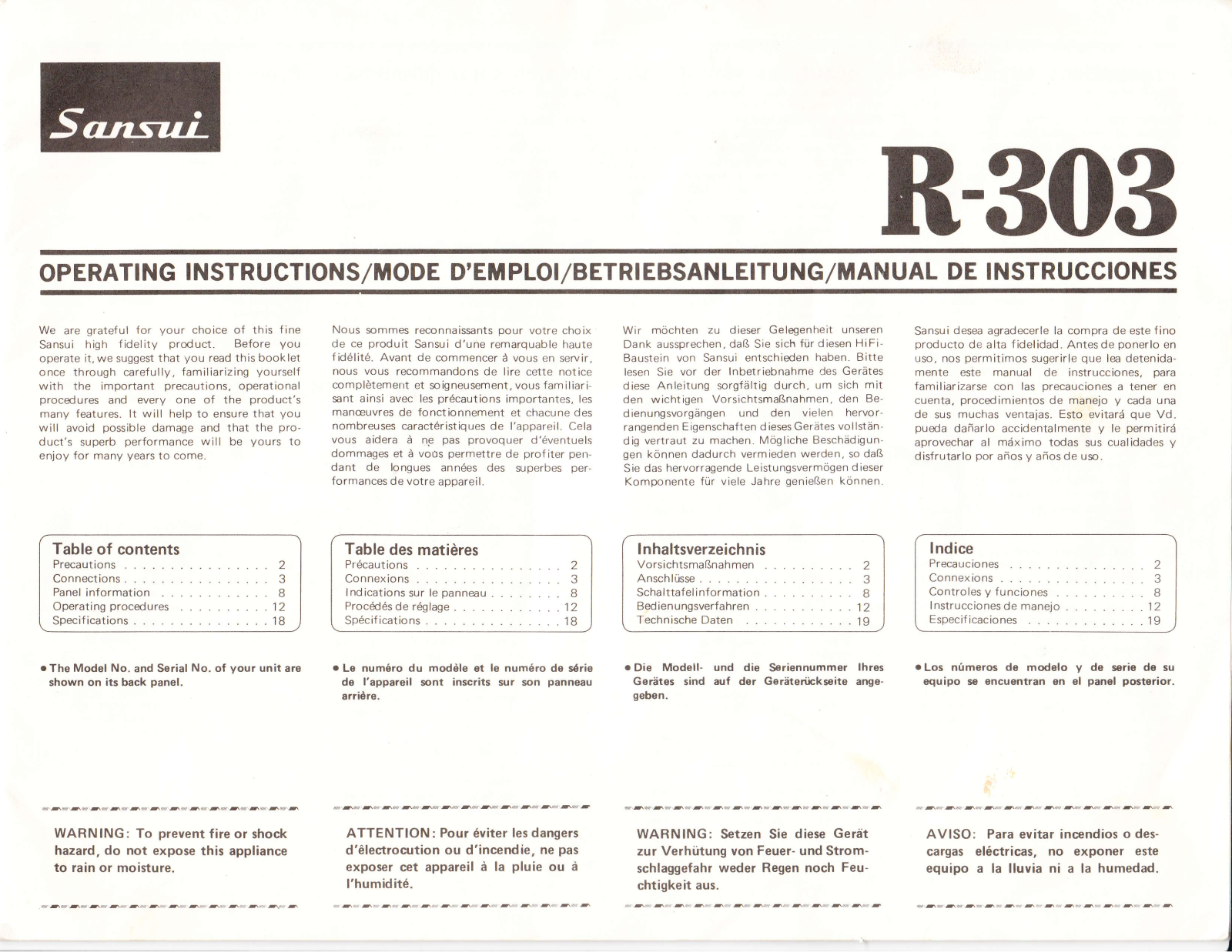 Sansui R-303 Owners Manual