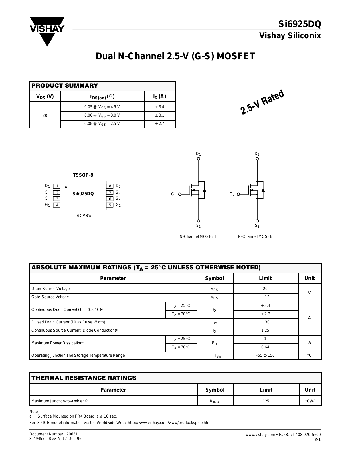 Datasheet si6925dq Datasheet - ManualMachine.com