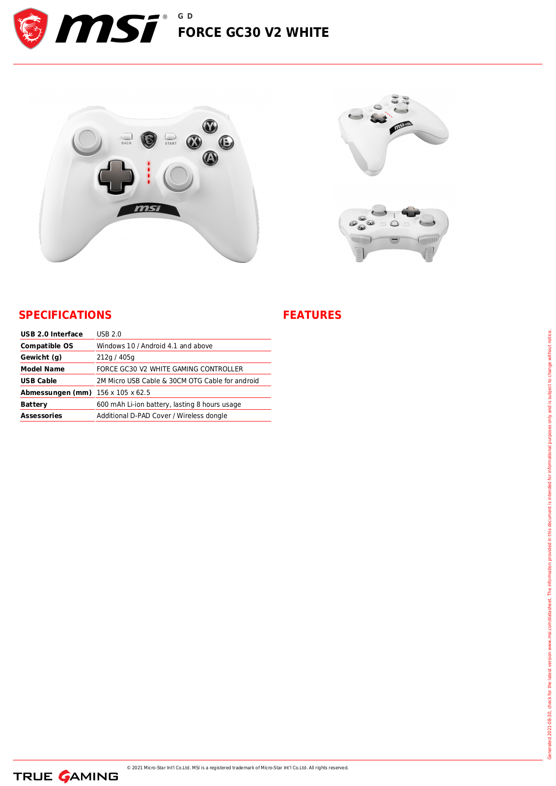 MSI MSI GC30 V2 WH Datasheet - ManualMachine.com